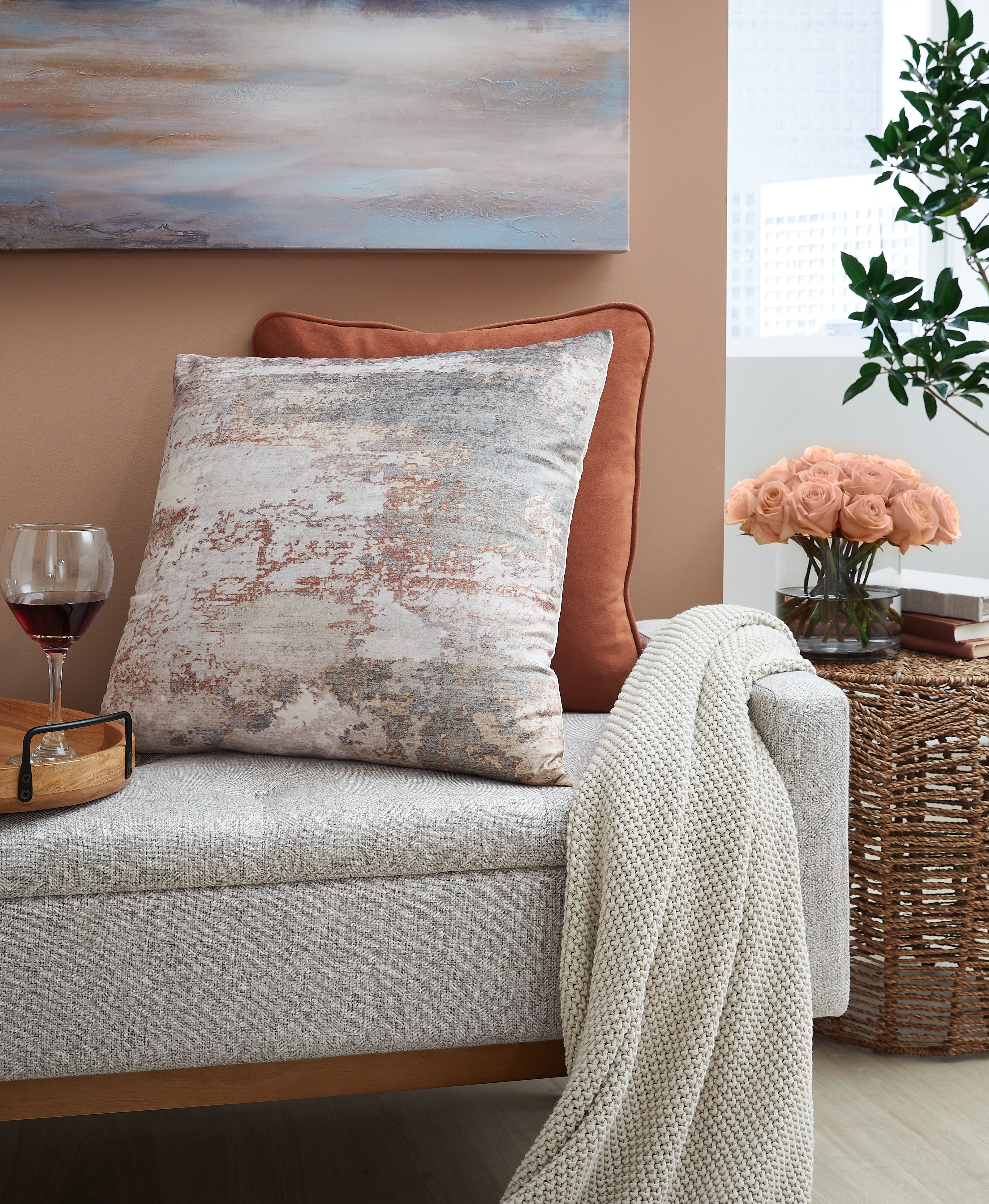 Elite Furniture Outlet - Ashley Furniture - Edinfielders Pillows - Pillow (4/CS) / Cream/Gray/Rust - A1001094