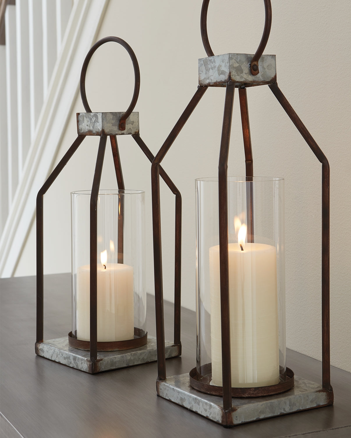Elite Furniture Outlet - Ashley Furniture - Diedrick Candle Holder - Lantern Set (Set of 2) / Gray/Black - A2000346