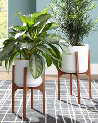 Elite Furniture Outlet - Ashley Furniture - Dorcey Planter (Set of 2) - Planter Set (Set of 2) / White/Brown - A2000427
