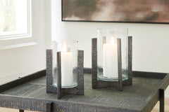 Elite Furniture Outlet - Ashley Furniture - Garekton Candle Holder - Candle Holder Set (Set of 2) / Clear/Pewter Finish - A2000591