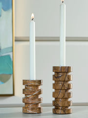 Elite Furniture Outlet - Ashley Furniture - Emsleyfield Candle Holder - Candle Holder Set (Set of 2) / Tan - A2000735