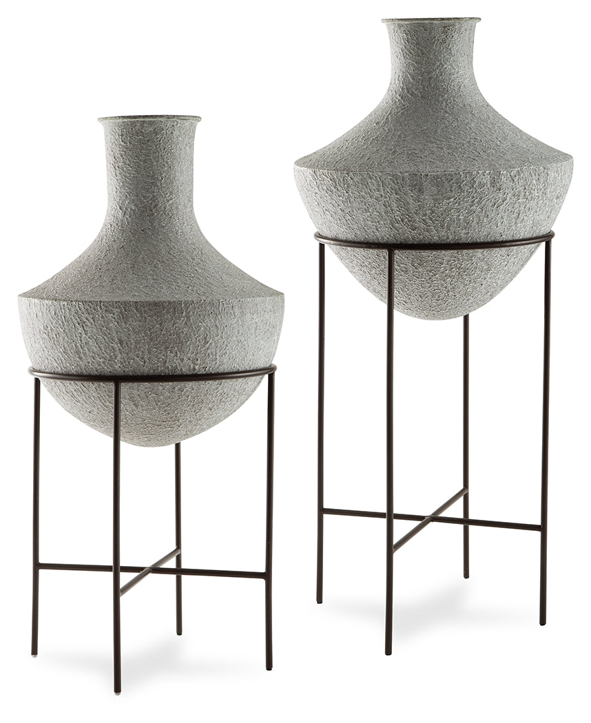 Elite Furniture Outlet - Ashley Furniture - Estonbank Vase - Vase Set / Distressed Cream - A2000748A1