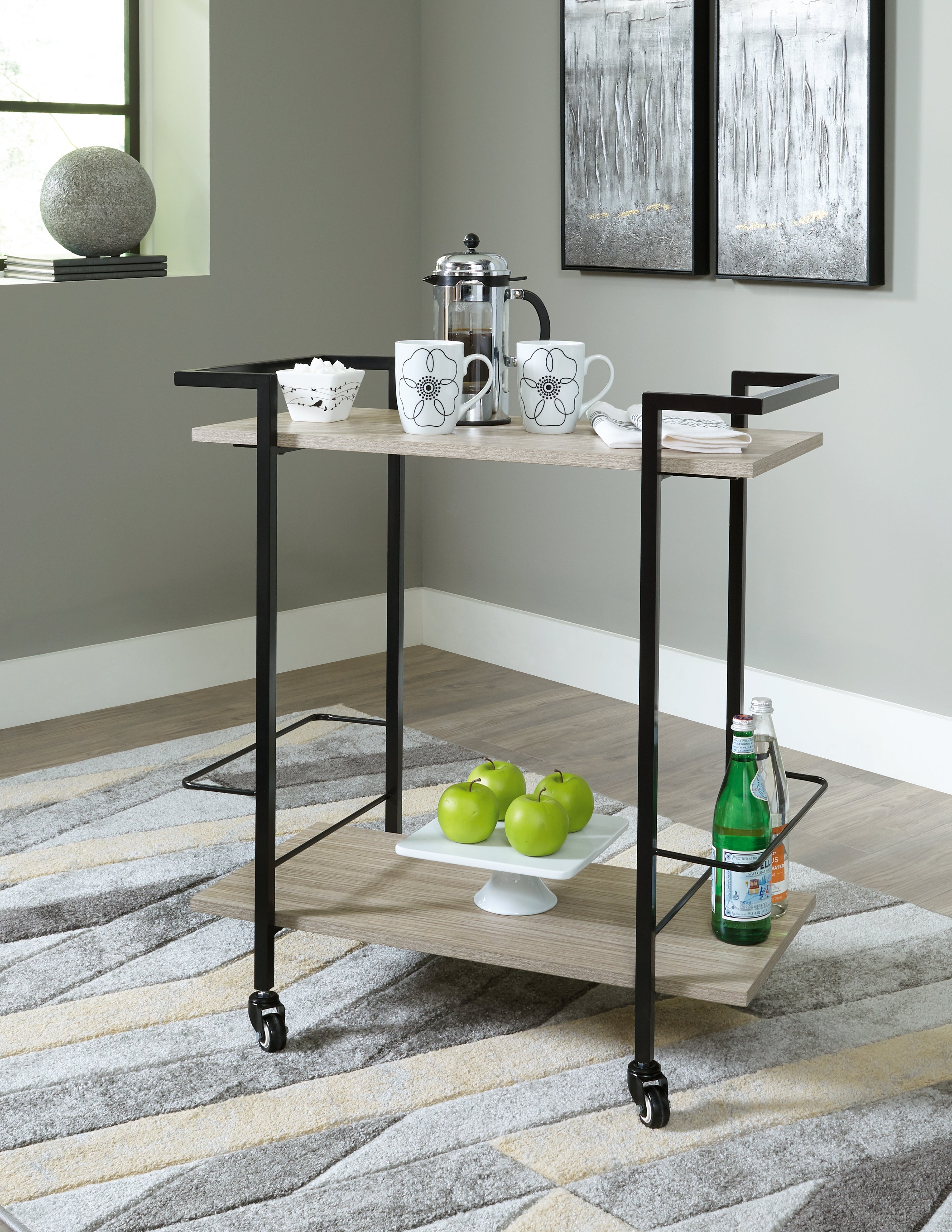 Elite Furniture Outlet - Ashley Furniture - Waylowe Bar Cart - Bar Cart / Brown/Black - A4000389