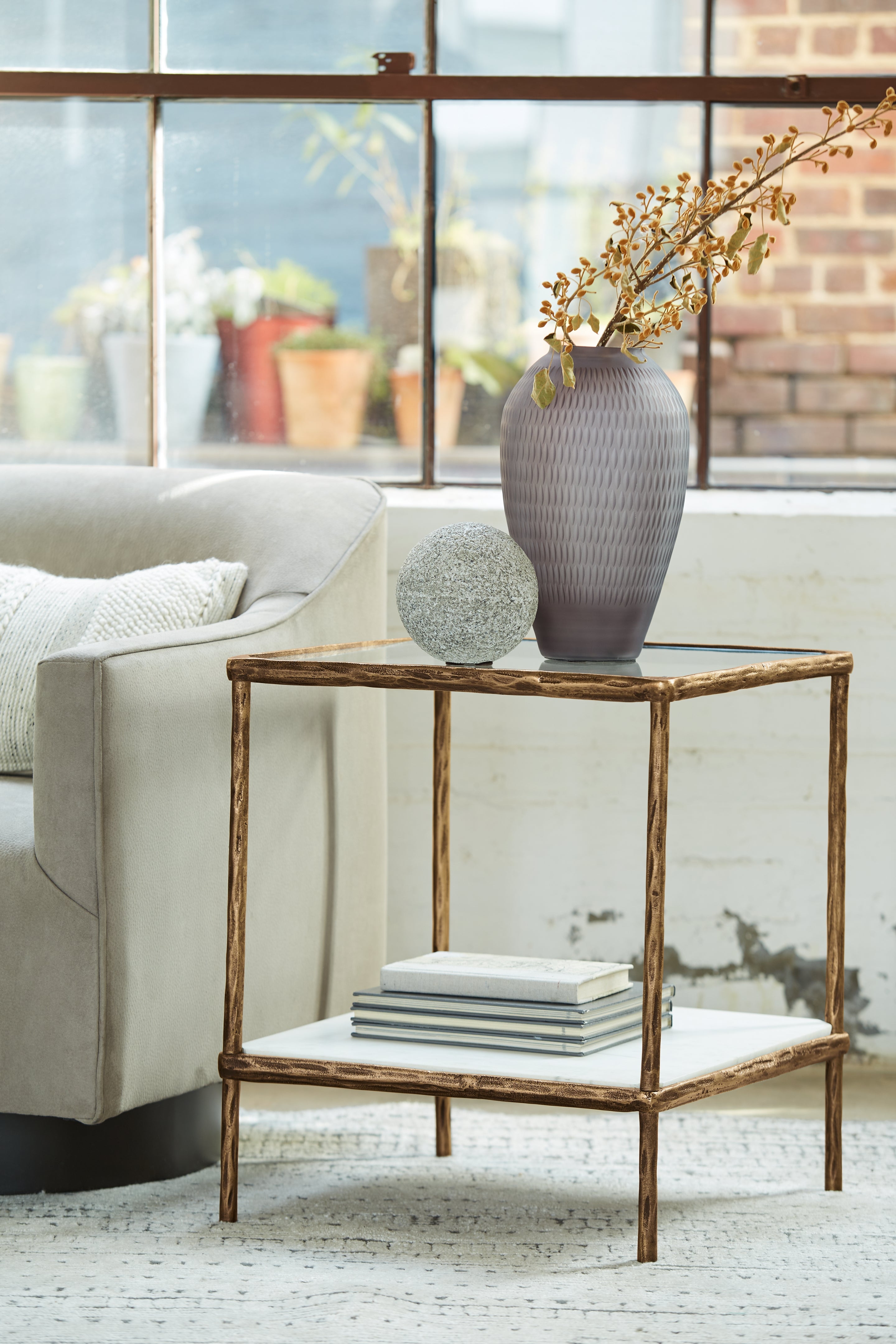 Elite Furniture Outlet - Ashley Furniture - Ryandale Accent Table - Accent Table / Antique Brass Finish - A4000442