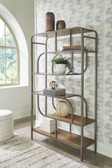 Elite Furniture Outlet - Ashley Furniture - Jaddon Bookcase - Bookcase / Brown/Antique Silver - A4000587