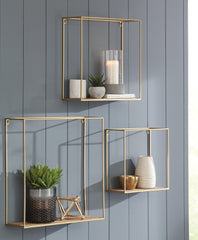 Elite Furniture Outlet - Ashley Furniture - Efharis Wall Decor - Wall Shelf Set (3/CN) / Natural/Gold Finish - A8010107