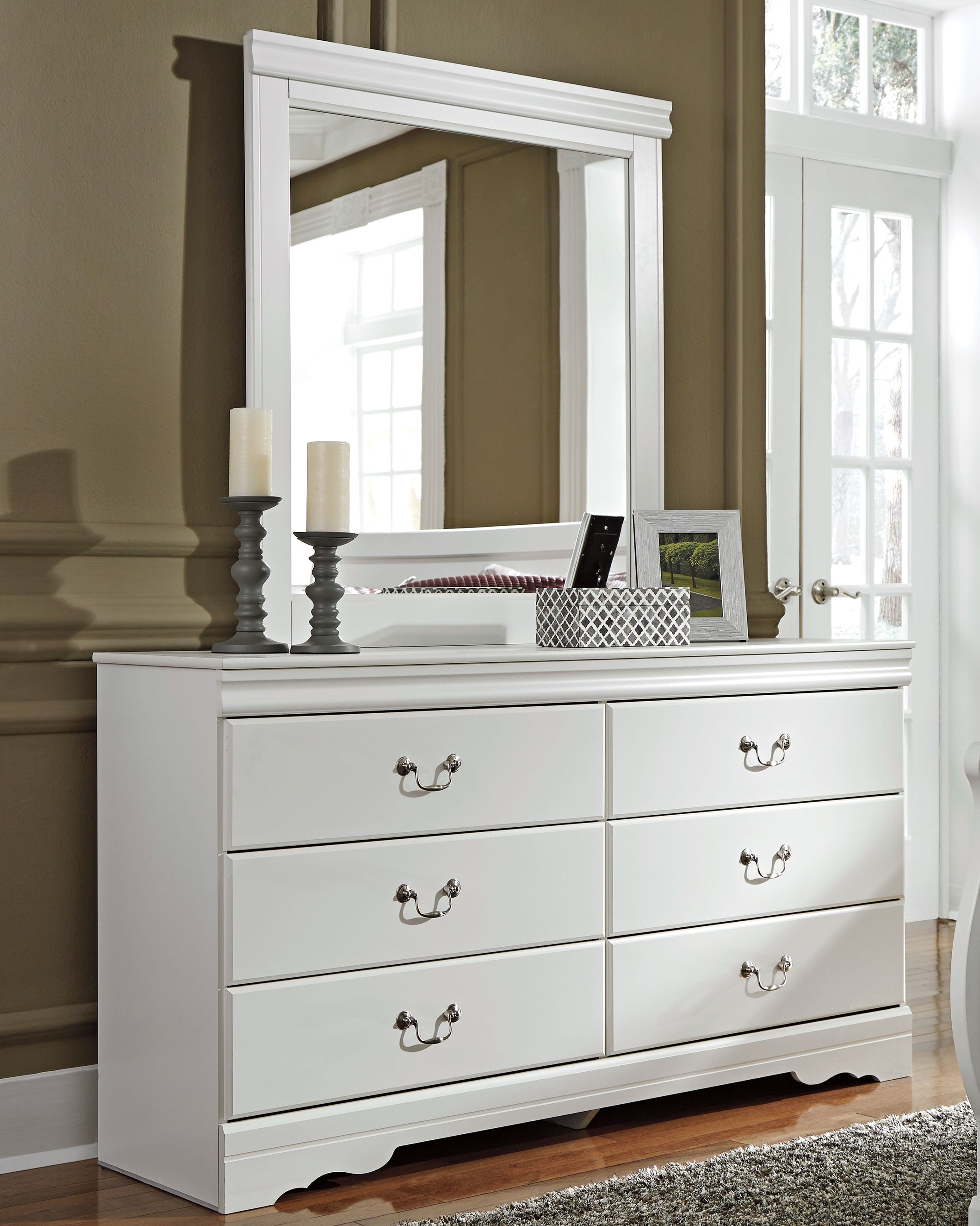 Elite Furniture Outlet - Ashley Furniture - Anarasia Bedroom - Dresser and Mirror / White - B129B3