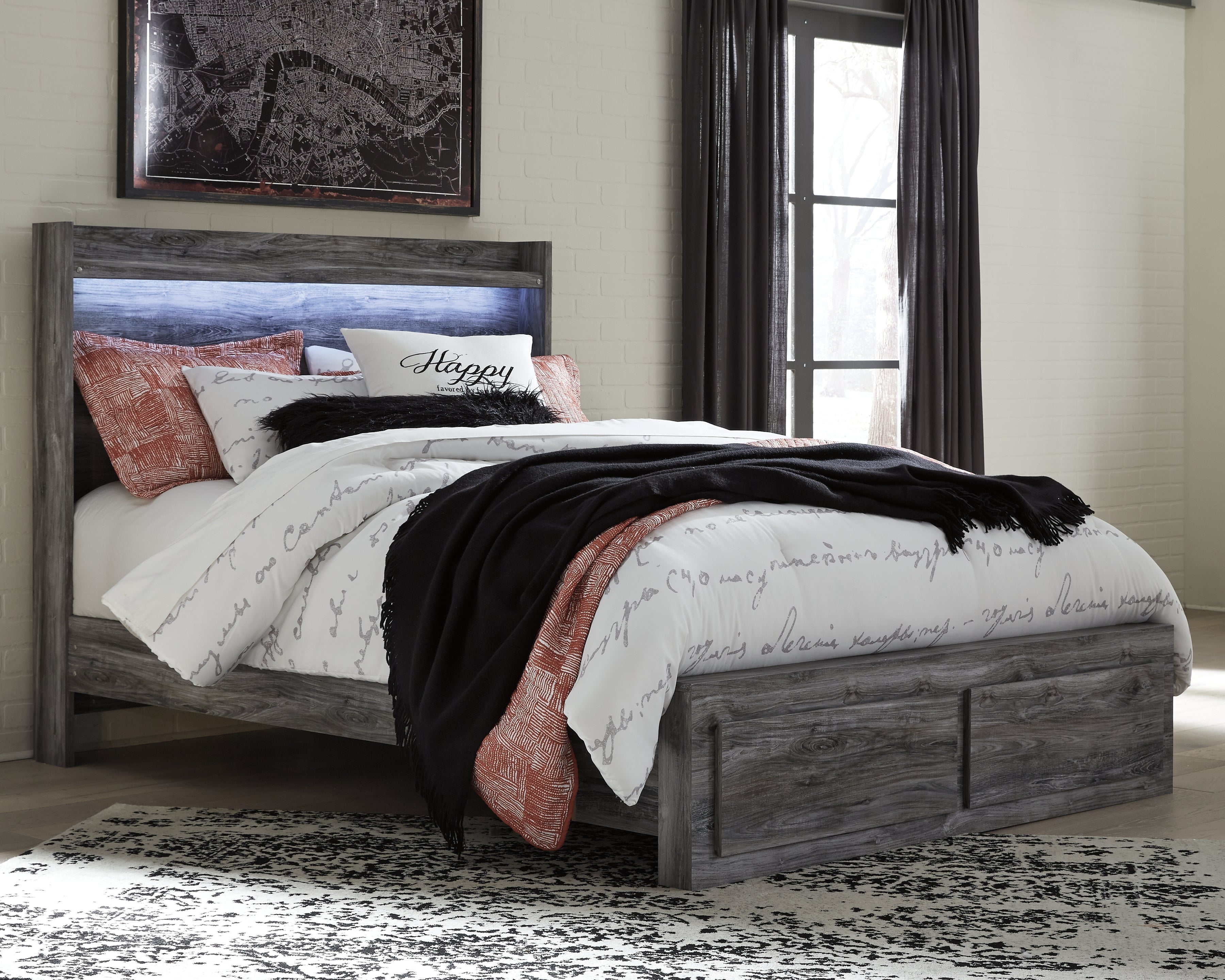Elite Furniture Outlet - Ashley Furniture - Baystorm Bedroom - Queen Panel Bed with 2 Storage Drawers / Gray - B221B5