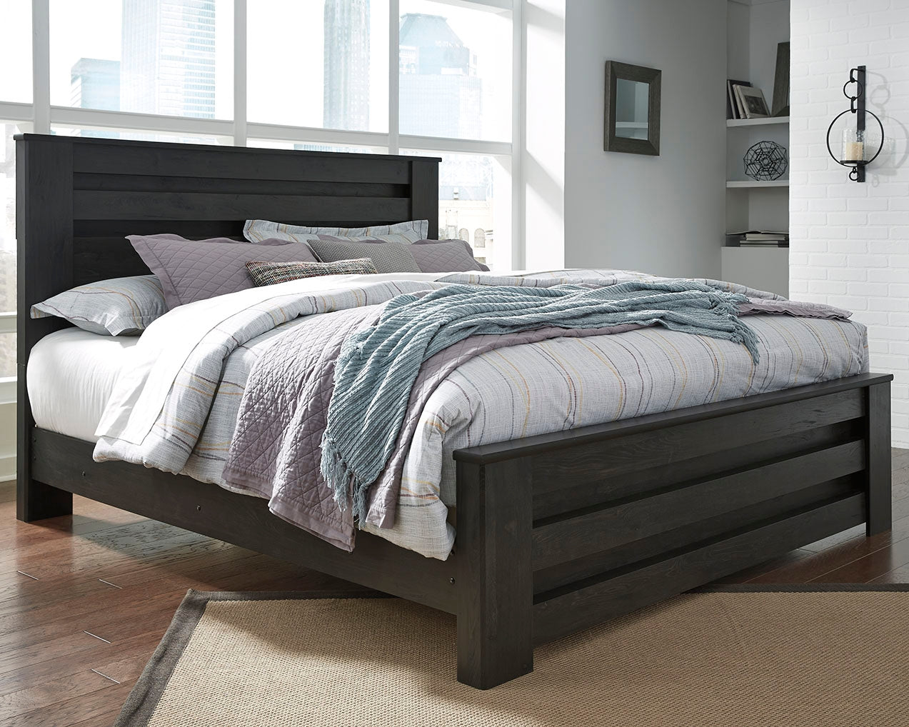 Elite Furniture Outlet - Ashley Furniture - Brinxton Bedroom - King Panel Bed / Charcoal - B249B4