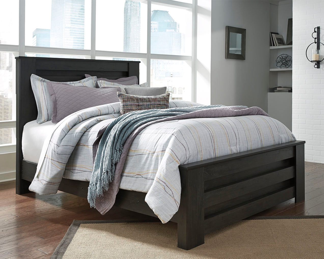 Elite Furniture Outlet - Ashley Furniture - Brinxton Bedroom - Queen Panel Bed / Charcoal - B249B2