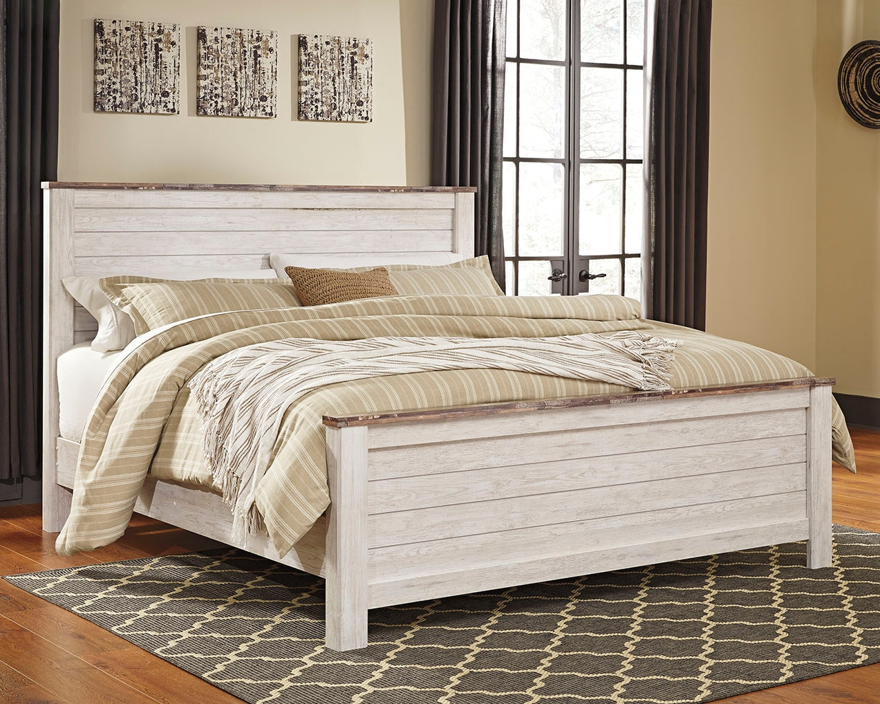 Elite Furniture Outlet - Ashley Furniture - Willowton Bedroom - California King Panel Bed / Whitewash - B267B28
