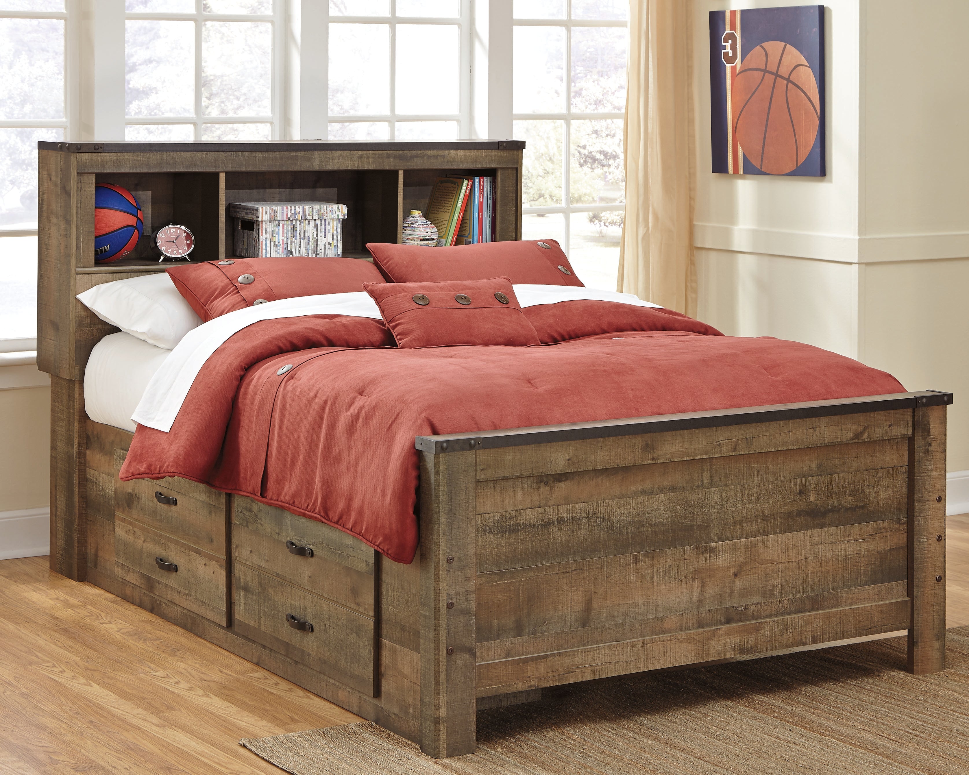 Elite Furniture Outlet - Ashley Furniture - Trinell Bedroom - Full Panel Bed with 2 Storage Drawers / Brown - B446B10