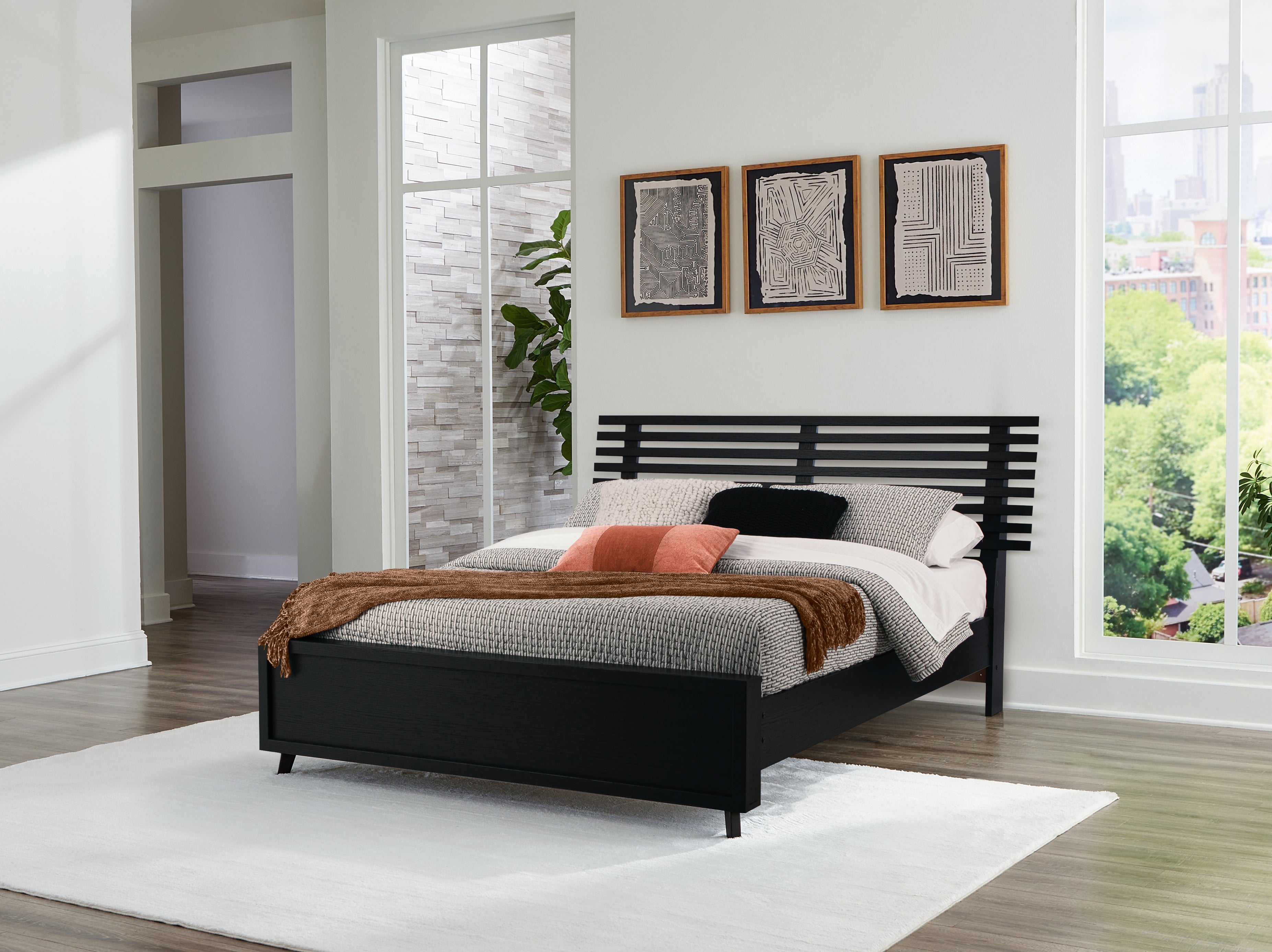 Elite Furniture Outlet - Ashley Furniture - Danziar Bedroom - Queen Slat Panel Bed / Black - B1013B4
