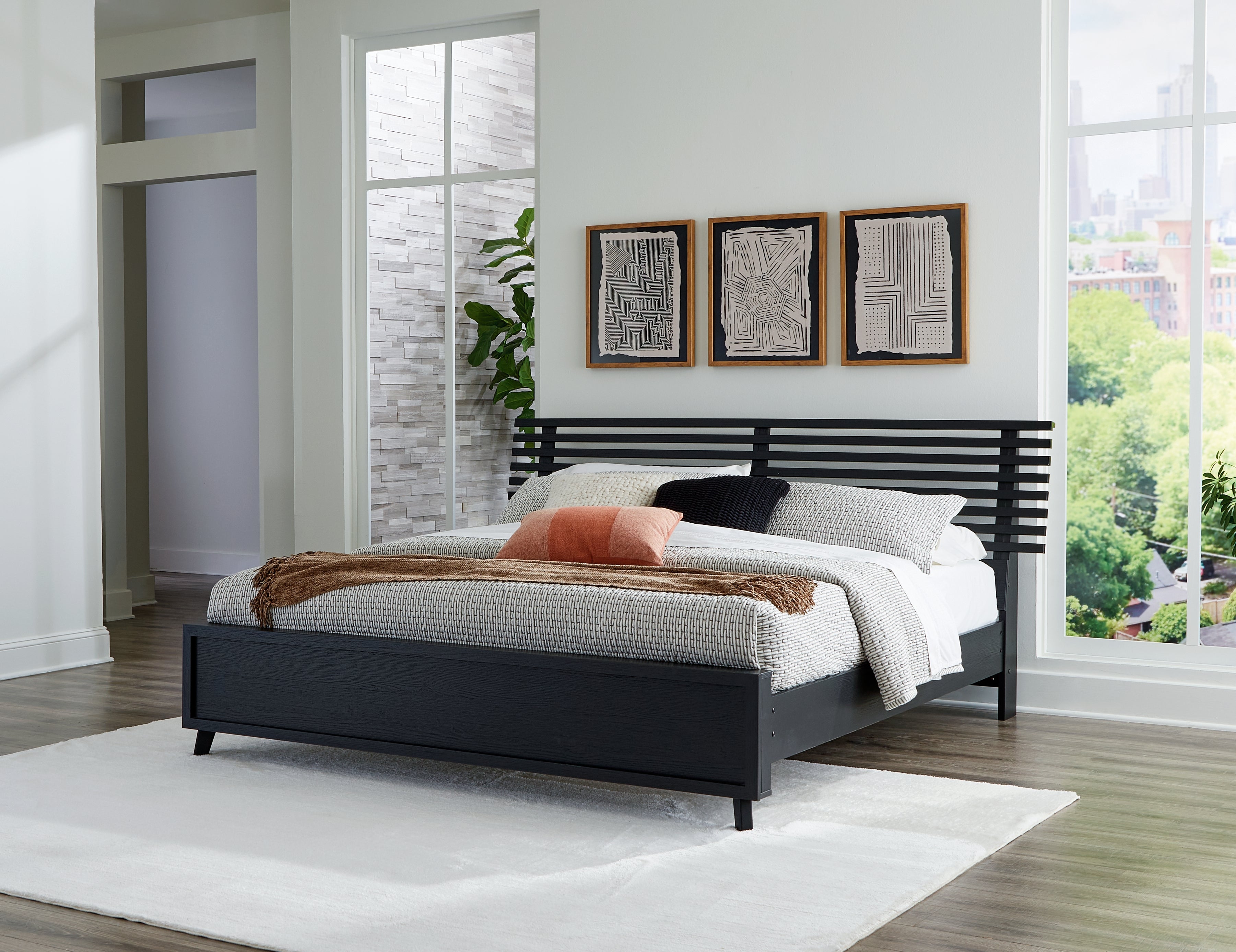 Elite Furniture Outlet - Ashley Furniture - Danziar Bedroom - King Slat Panel Bed / Black - B1013B9