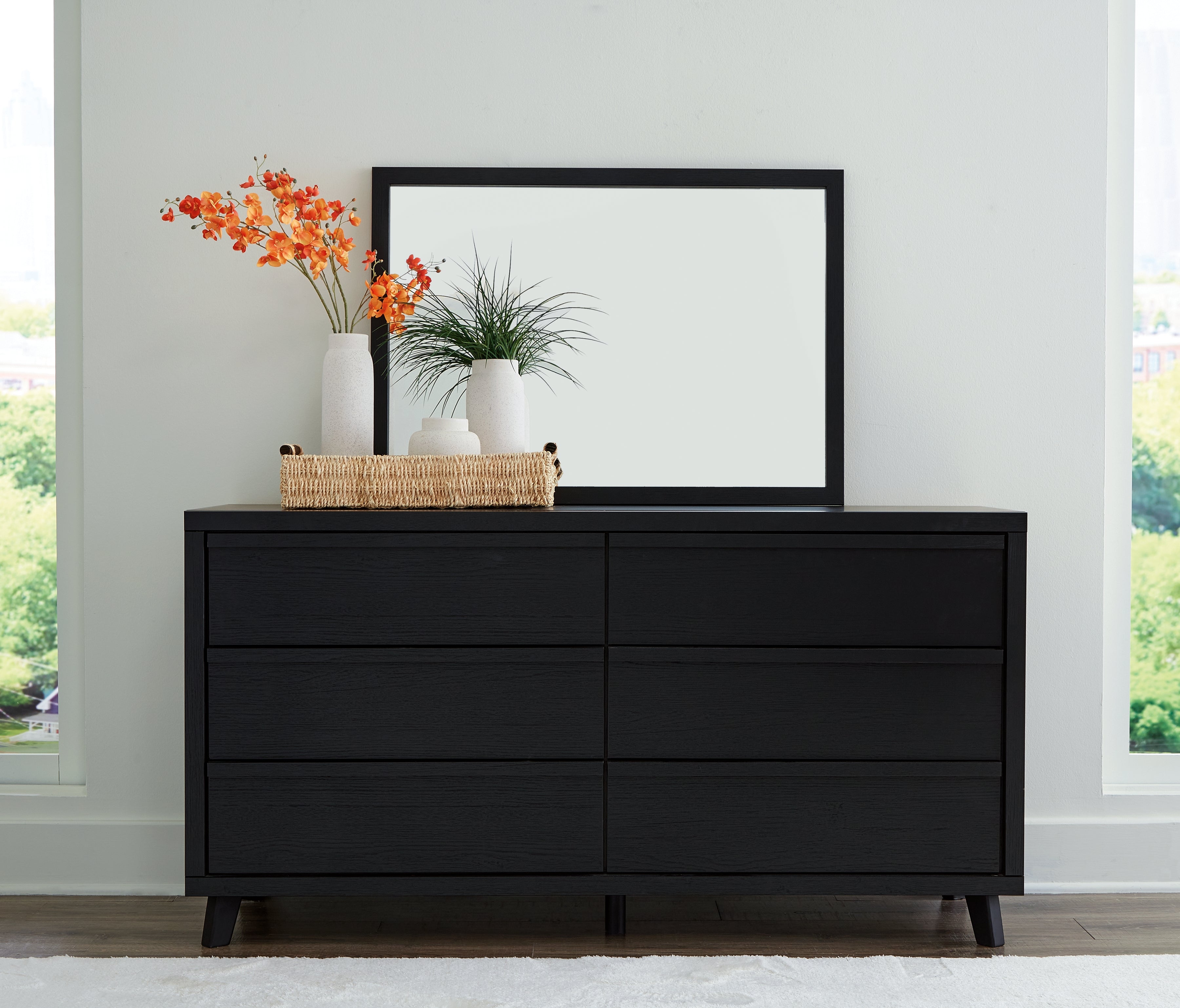 Elite Furniture Outlet - Ashley Furniture - Danziar Bedroom - Dresser and Mirror / Black - B1013B11
