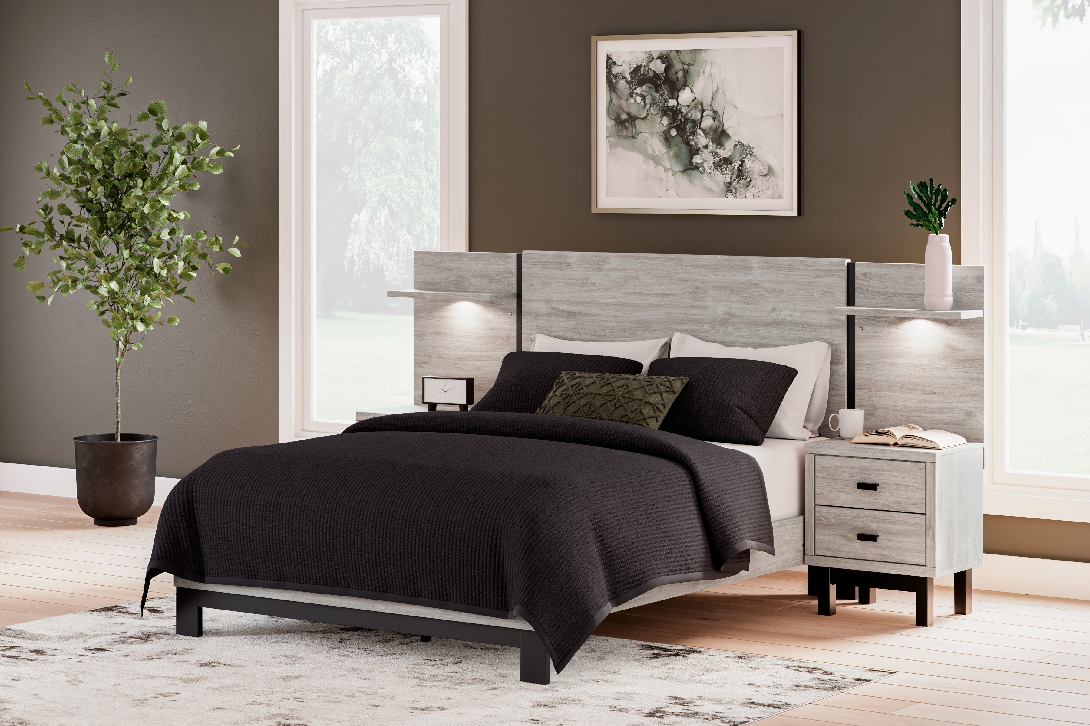 Elite Furniture Outlet - Ashley Furniture - Vessalli Bedroom - Queen Panel Bed with Extensions / Gray - B1036B5
