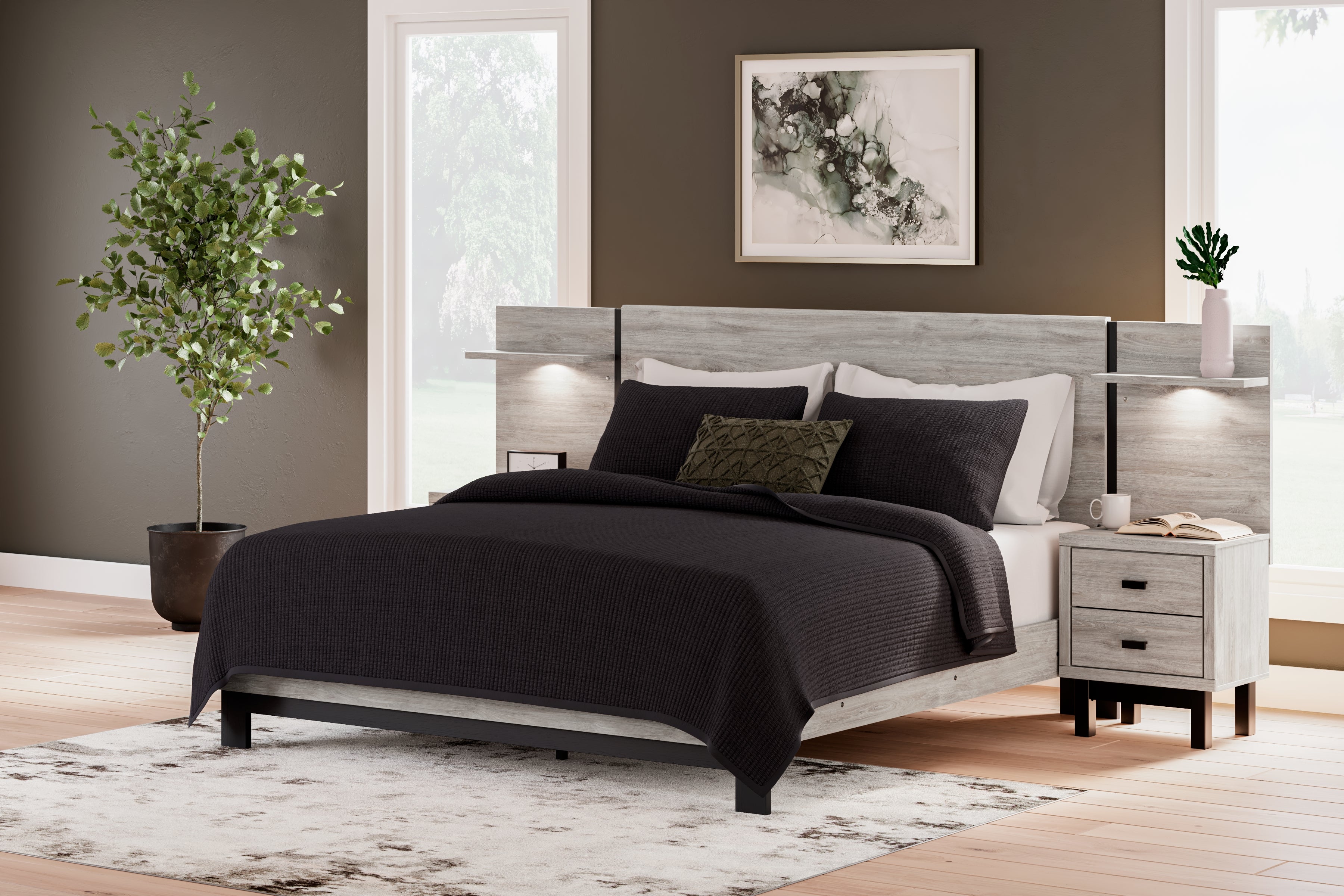 Elite Furniture Outlet - Ashley Furniture - Vessalli Bedroom - King Panel Bed with Extensions / Gray - B1036B8