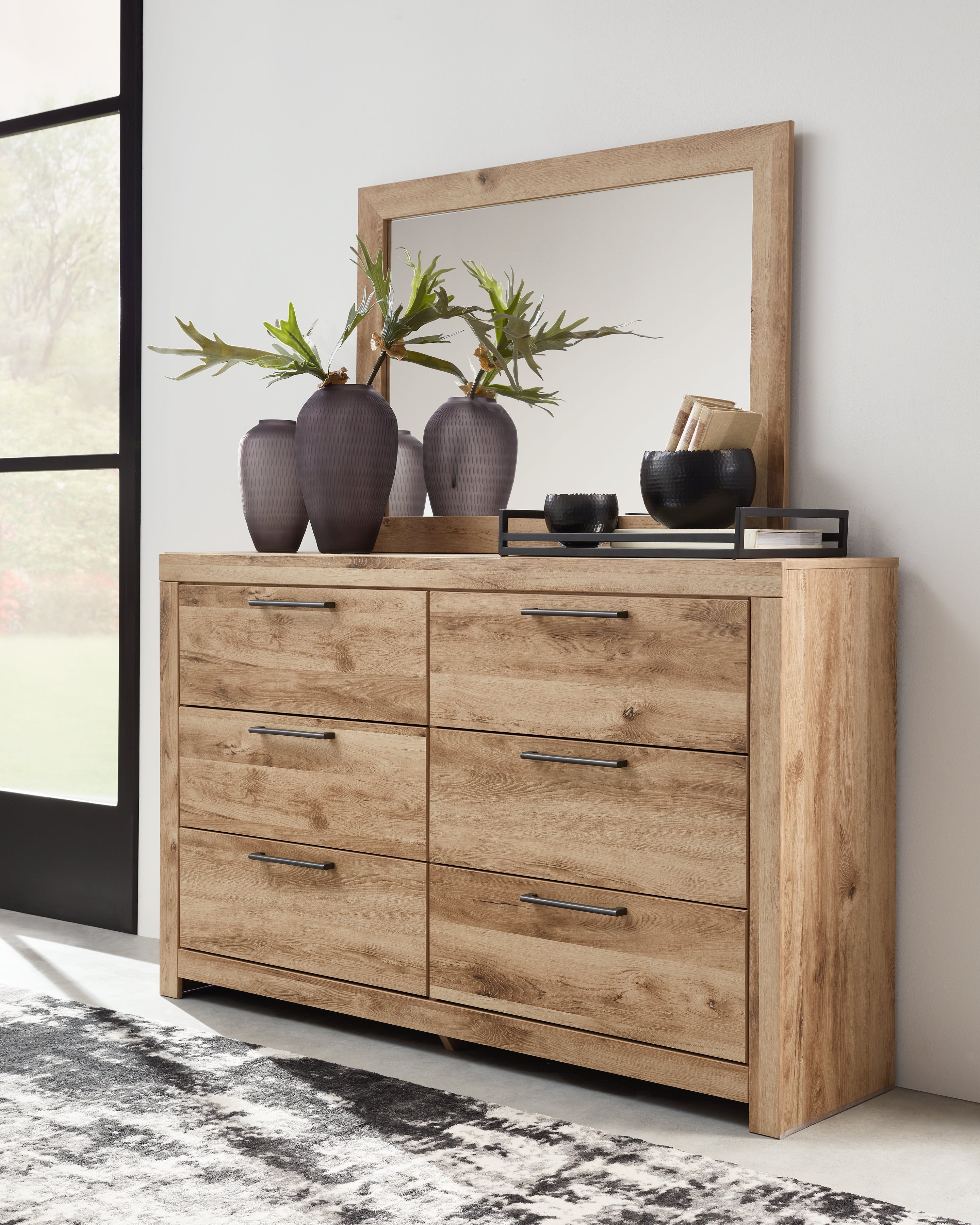 Elite Furniture Outlet - Ashley Furniture - Hyanna Bedroom - Dresser and Mirror / Tan Brown - B1050B1