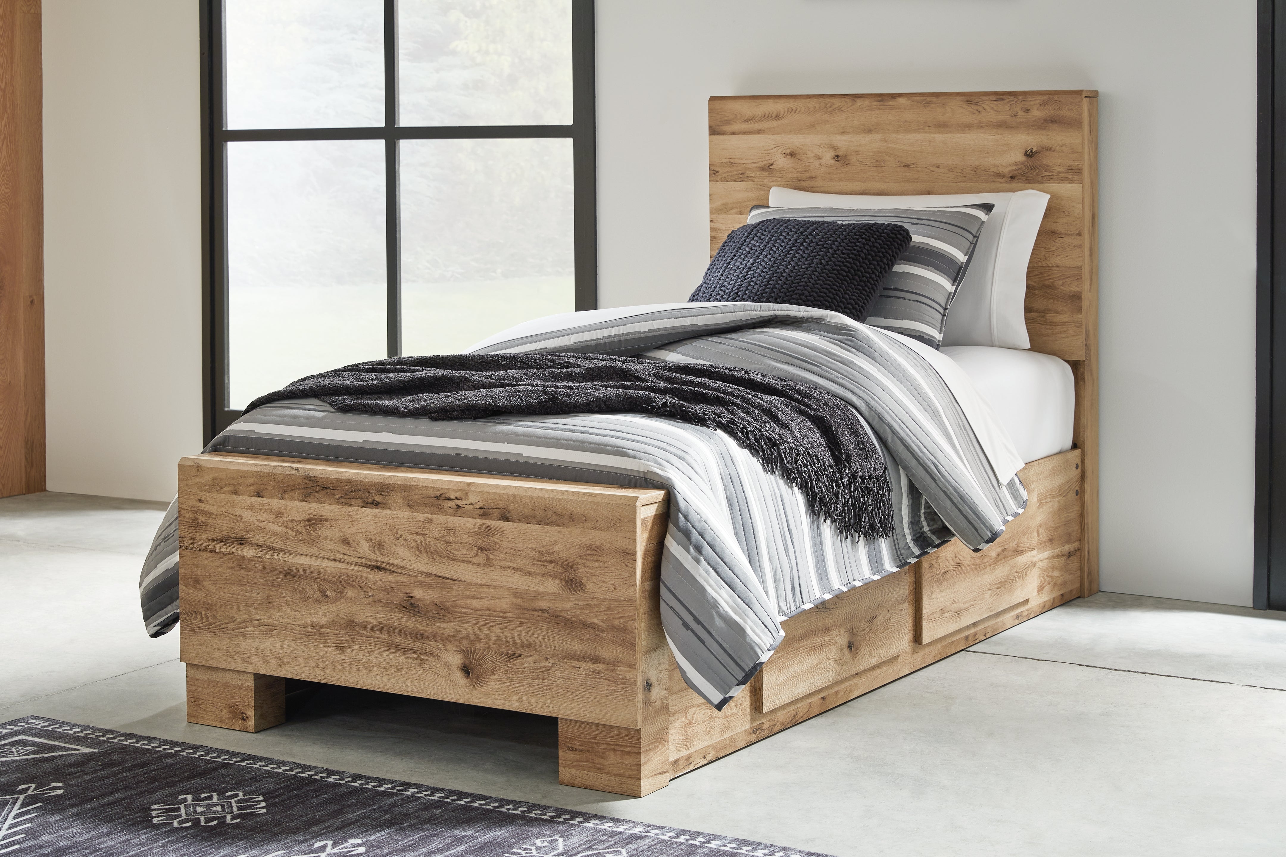 Elite Furniture Outlet - Ashley Furniture - Hyanna Bedroom - Twin Panel Bed with 1 Side Storage / Tan Brown - B1050B24