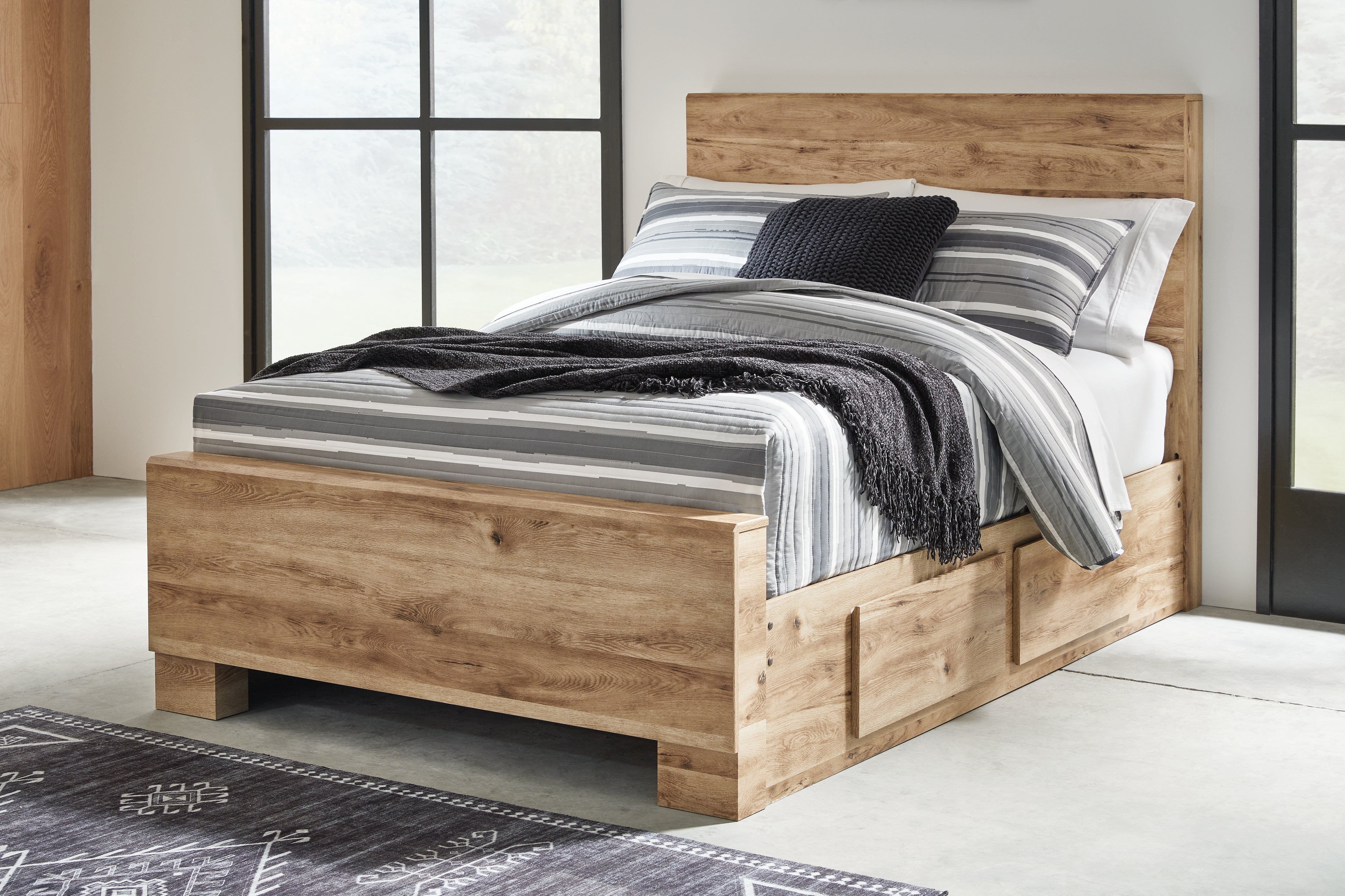 Elite Furniture Outlet - Ashley Furniture - Hyanna Bedroom - Full Panel Bed with 1 Side Storage / Tan Brown - B1050B25