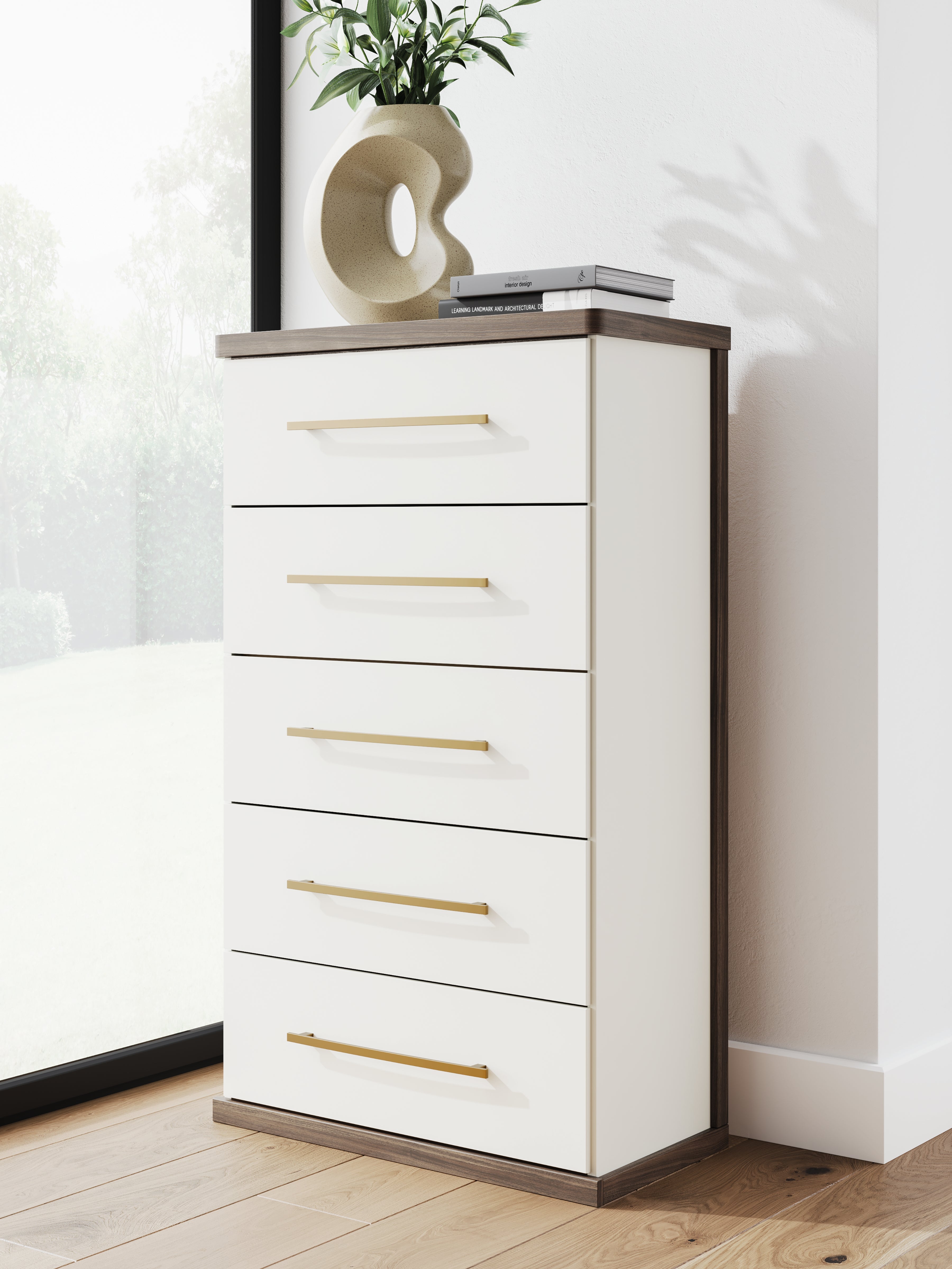 Elite Furniture Outlet - Ashley Furniture - Kendanport Bedroom - Five Drawer Chest / Brown/White - PCB1108-46