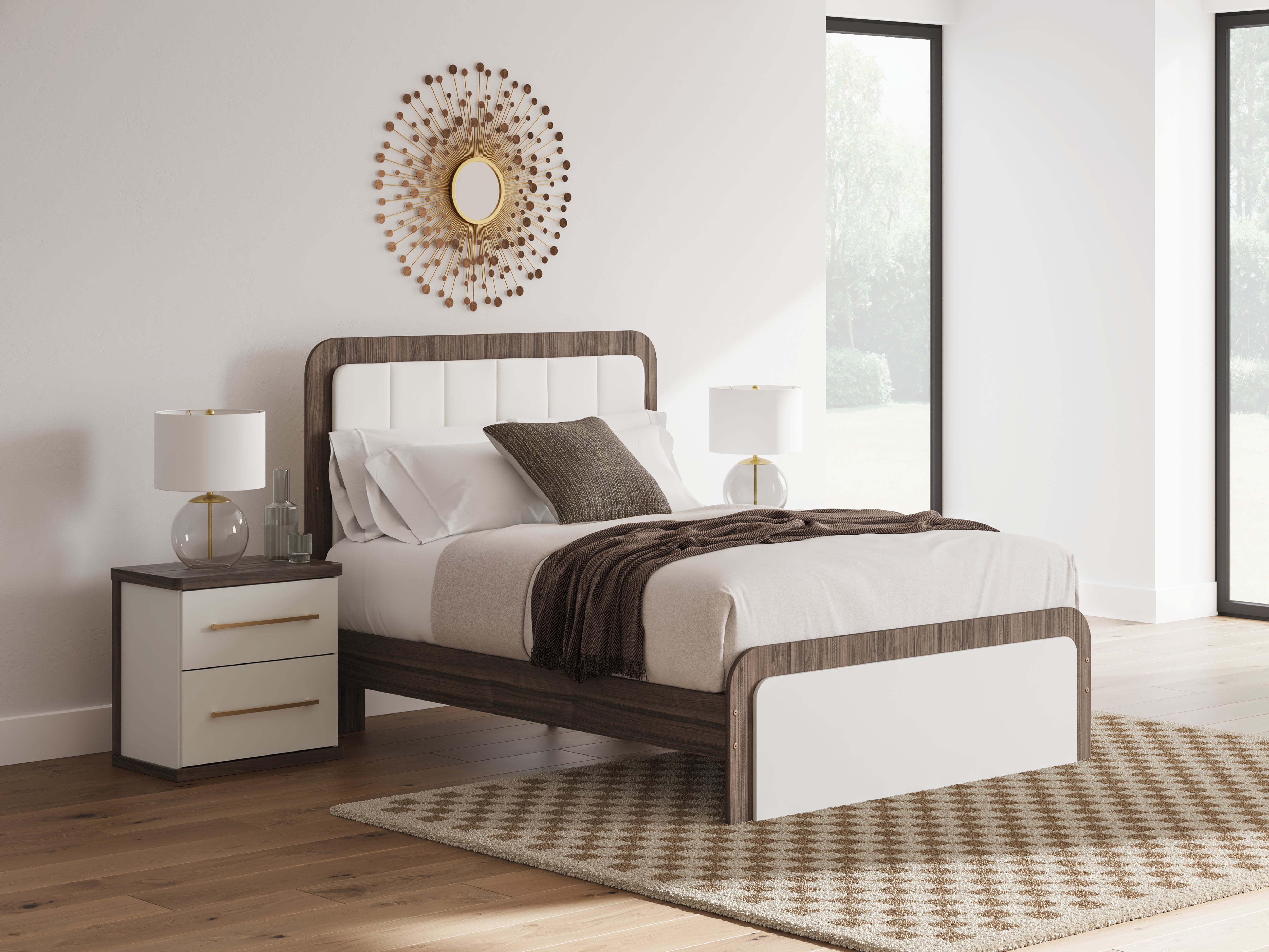 Elite Furniture Outlet - Ashley Furniture - Kendanport Bedroom - Queen Upholstered Bed / White/Brown - PCB1108B7