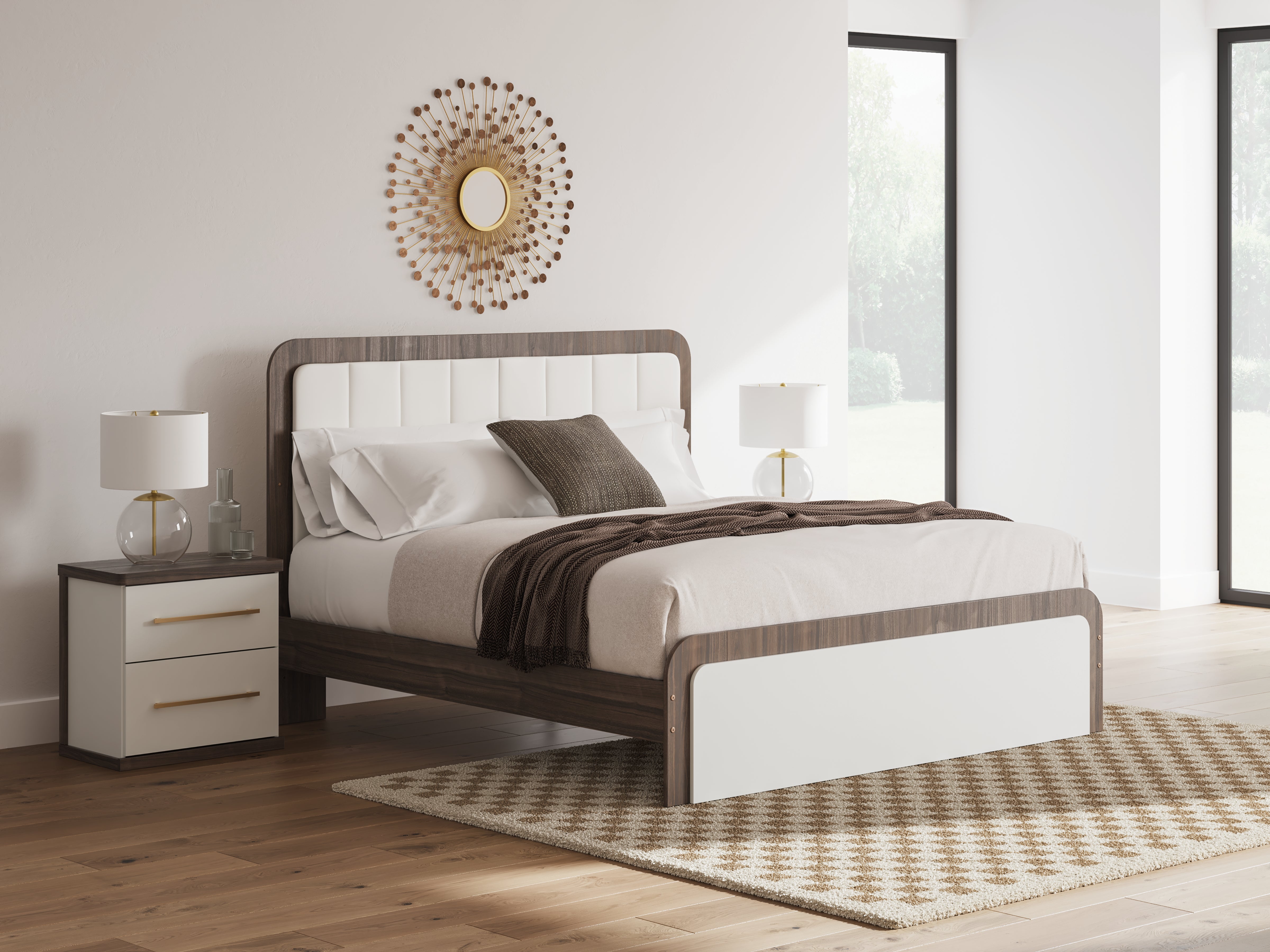 Elite Furniture Outlet - Ashley Furniture - Kendanport Bedroom - King Upholstered Bed / White/Brown - PCB1108B8