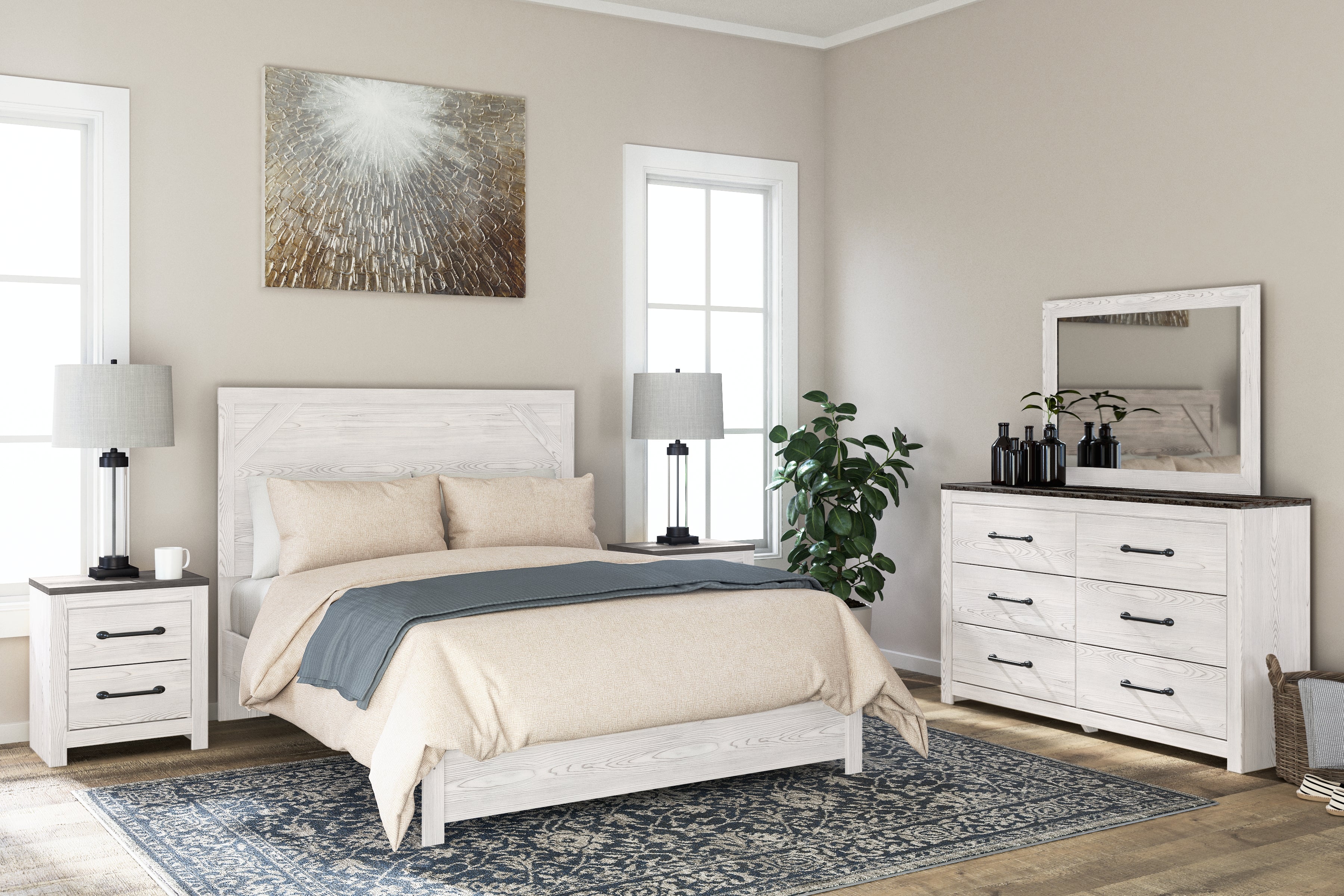 Elite Furniture Outlet - Ashley Furniture - Gerridan Bedroom - Two Drawer Night Stand / White/Gray - B1190-92