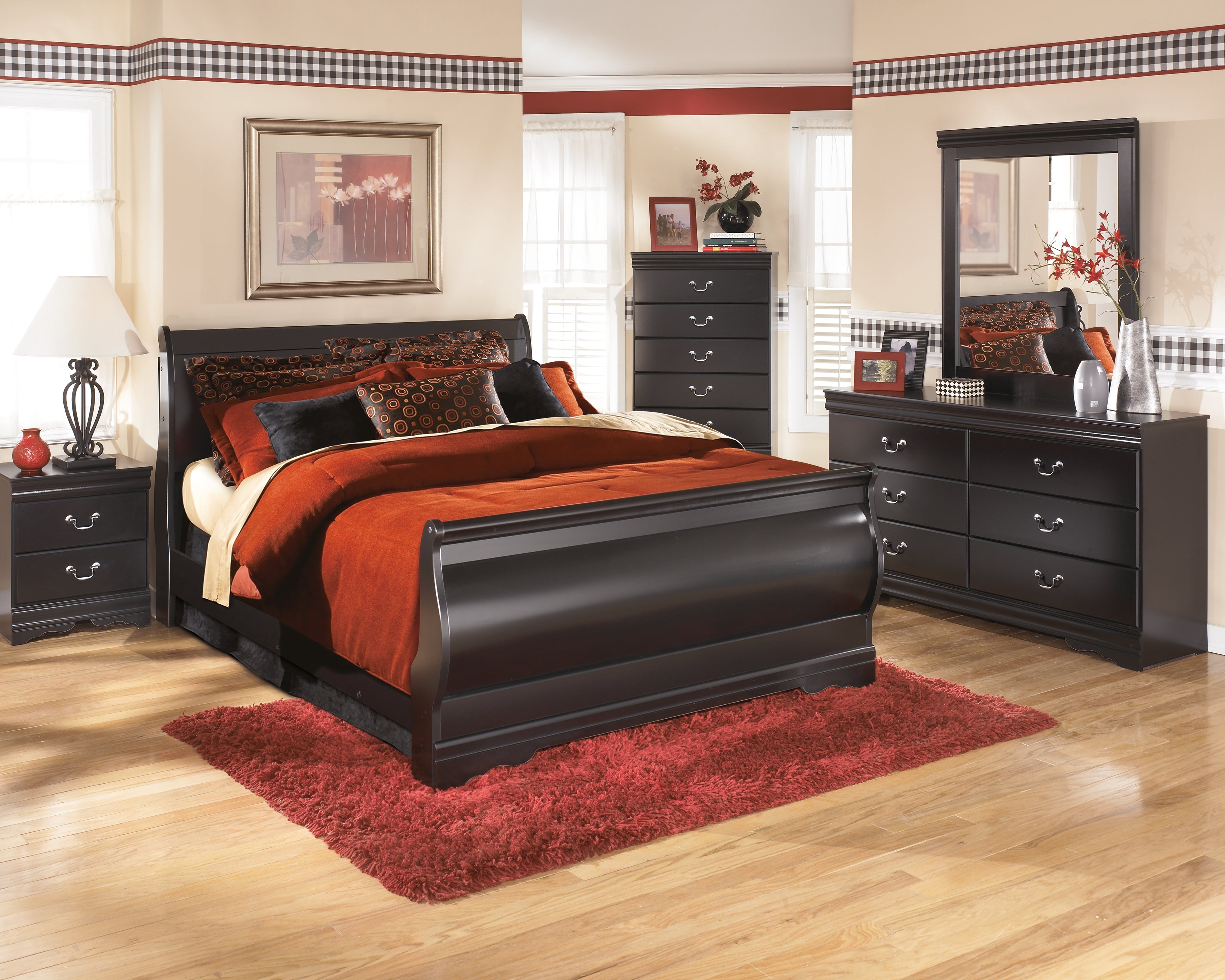 Elite Furniture Outlet - Ashley Furniture - Huey Vineyard Bedroom - Queen Sleigh Bed / Black - B128B4