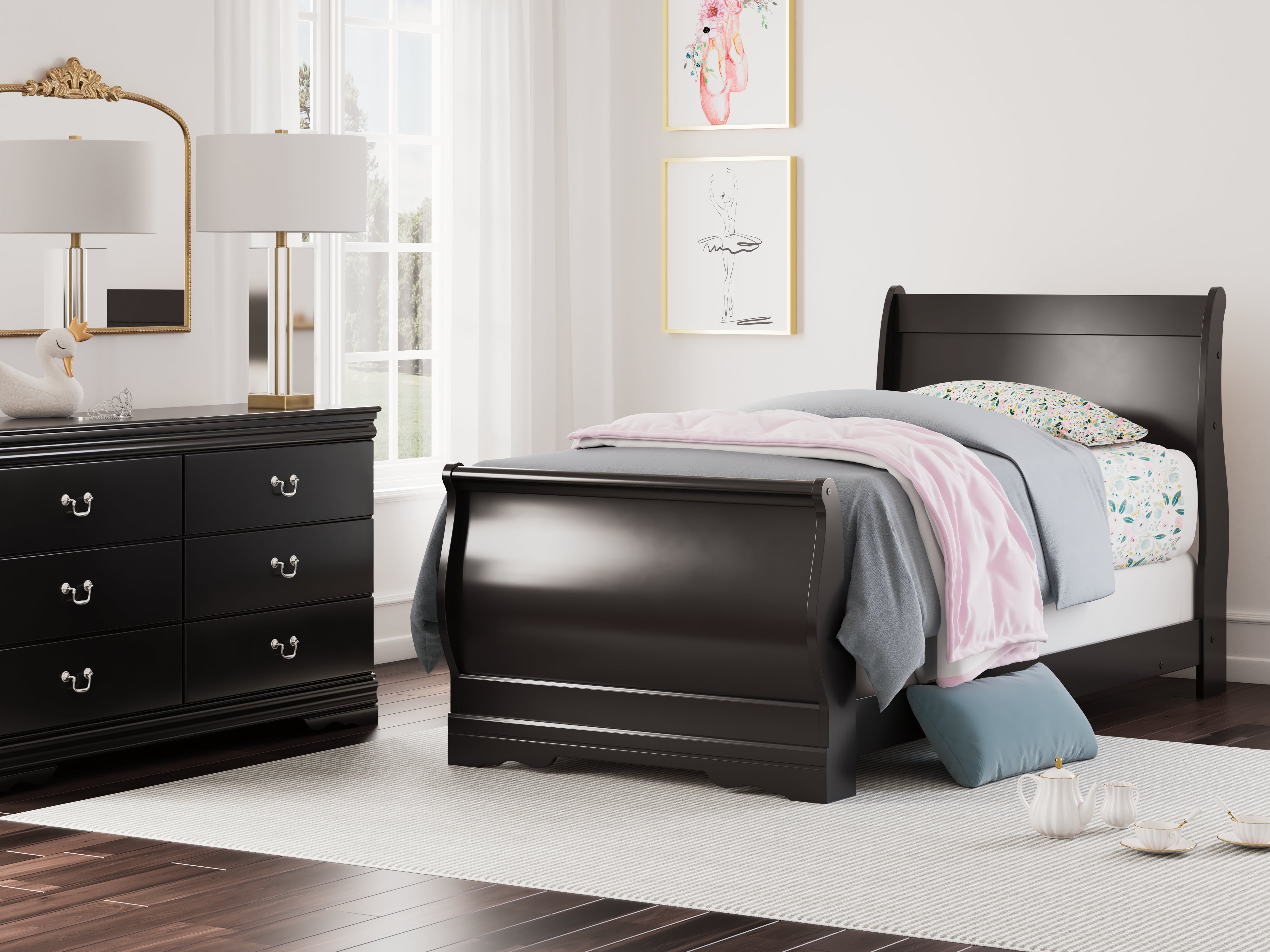 Elite Furniture Outlet - Ashley Furniture - Huey Vineyard Bedroom - Twin Sleigh Bed / Black - B128B5