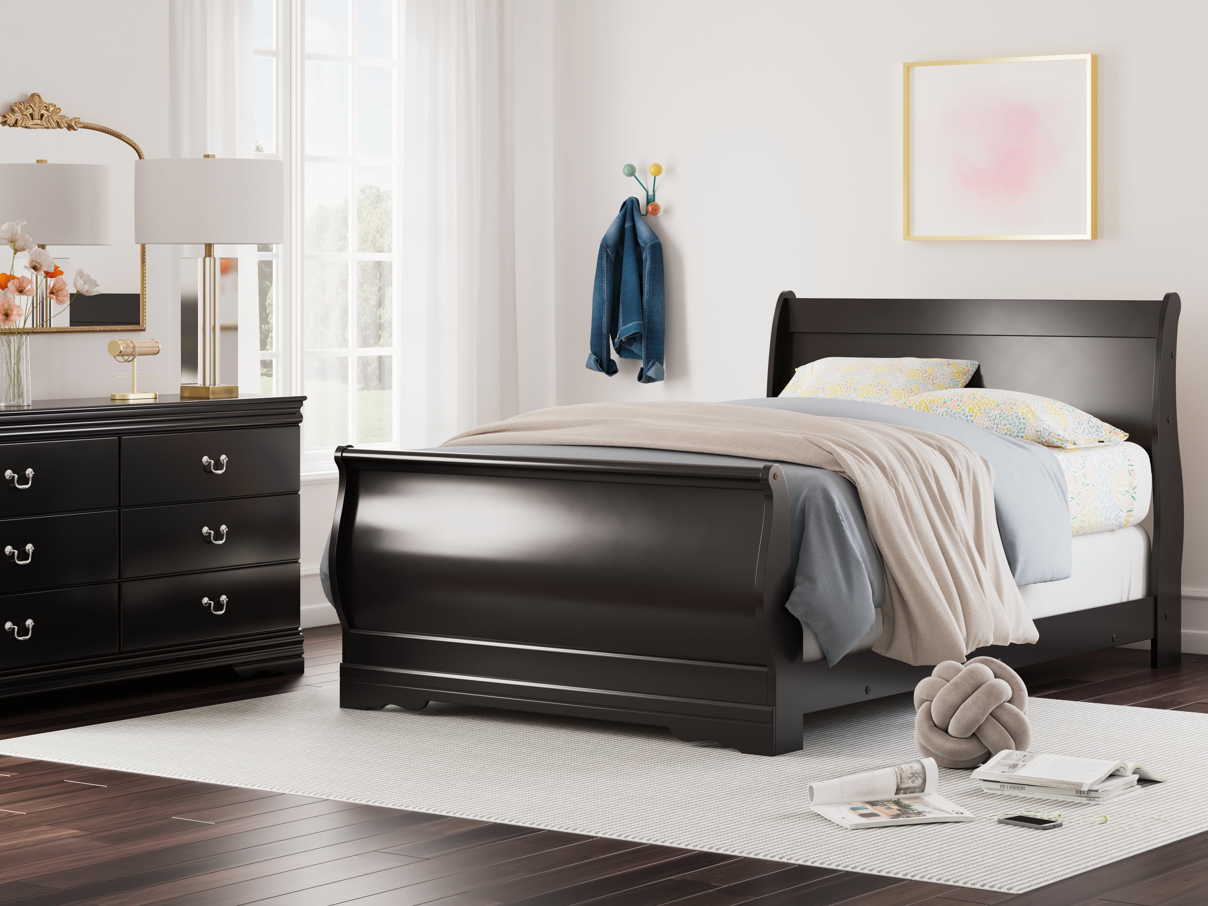 Elite Furniture Outlet - Ashley Furniture - Huey Vineyard Bedroom - Full Sleigh Bed / Black - B128B9