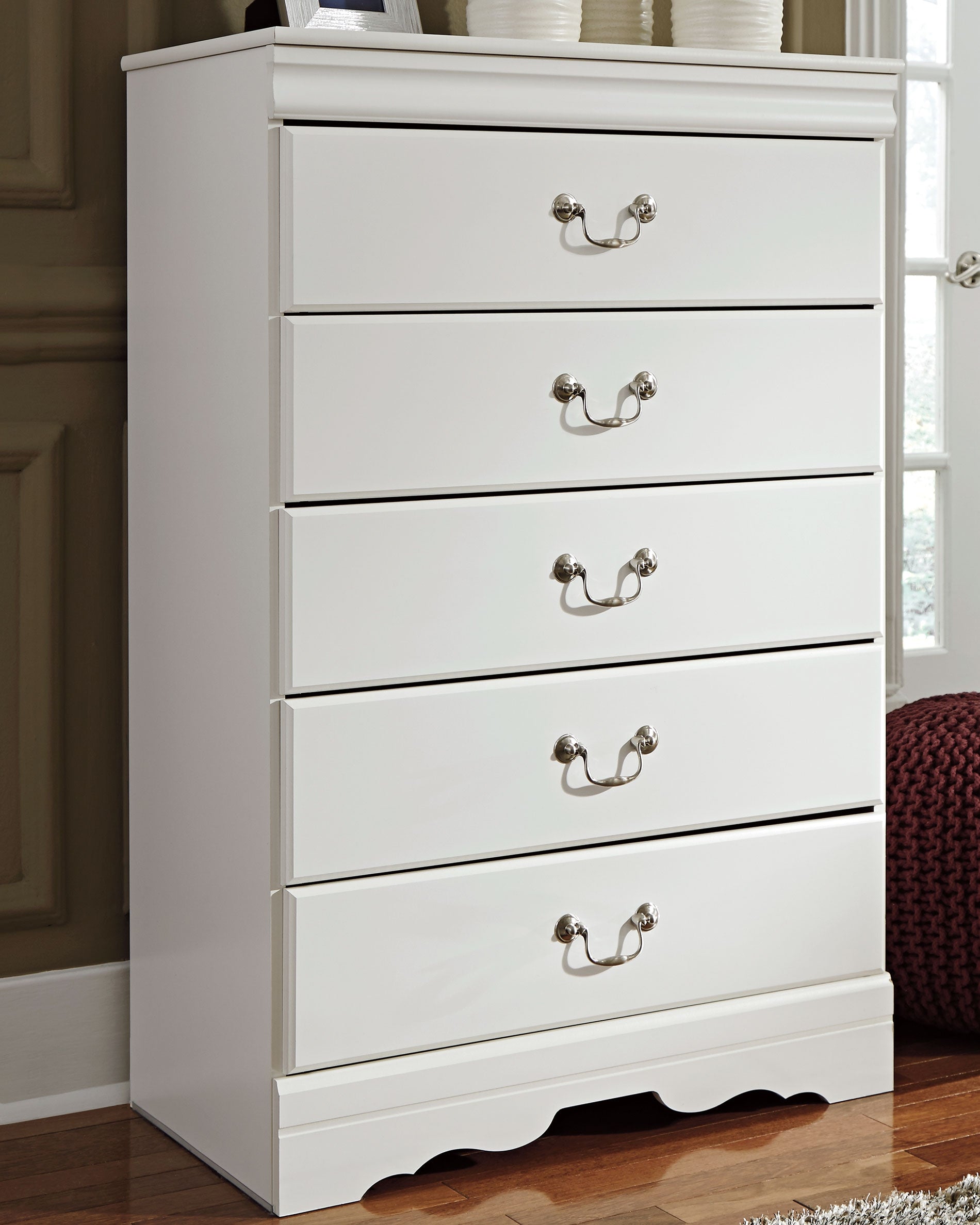 Elite Furniture Outlet - Ashley Furniture - Anarasia Bedroom - Five Drawer Chest / White - B129-46