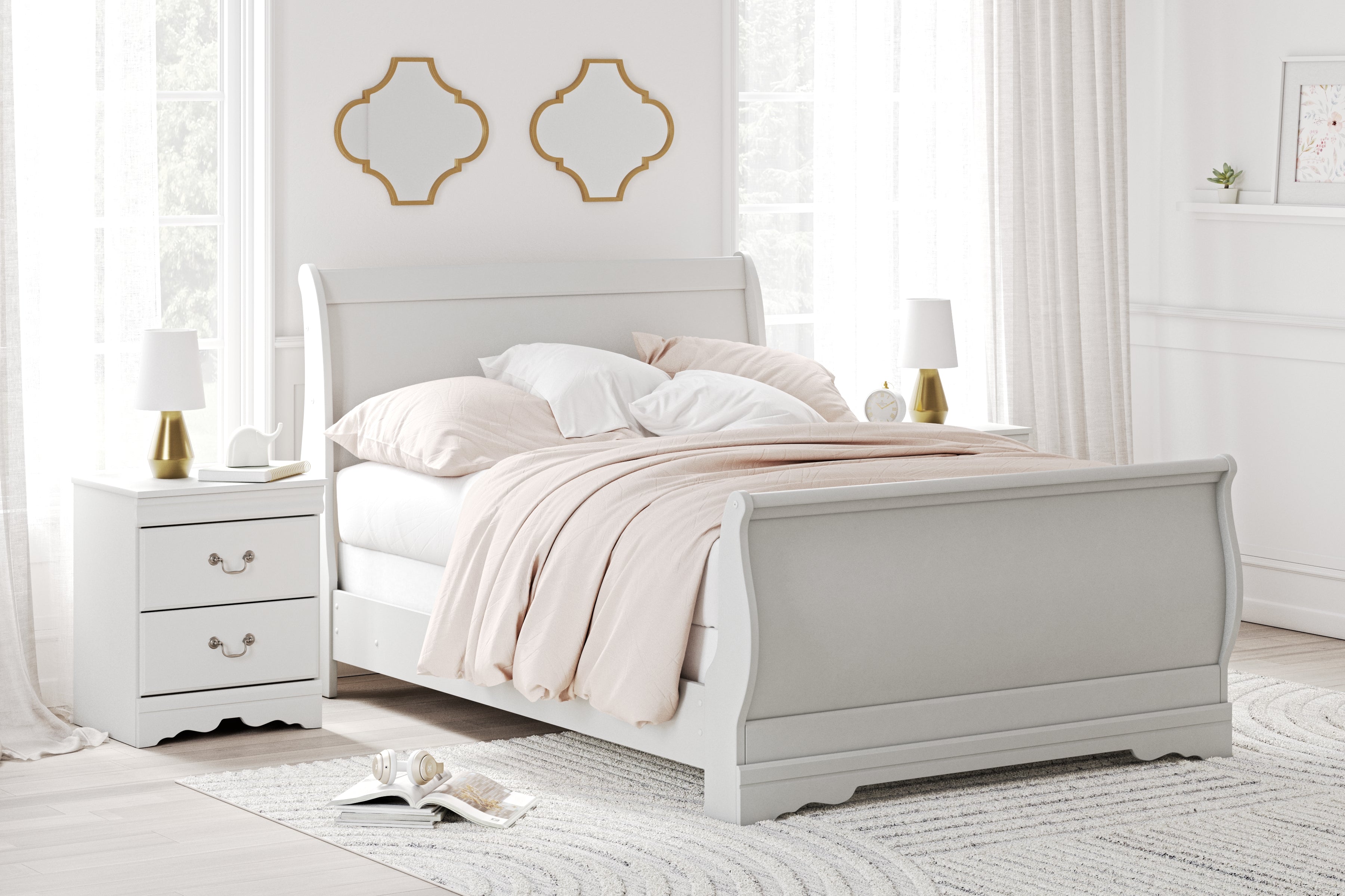 Elite Furniture Outlet - Ashley Furniture - Anarasia Bedroom - Full Sleigh Bed / White - B129B2