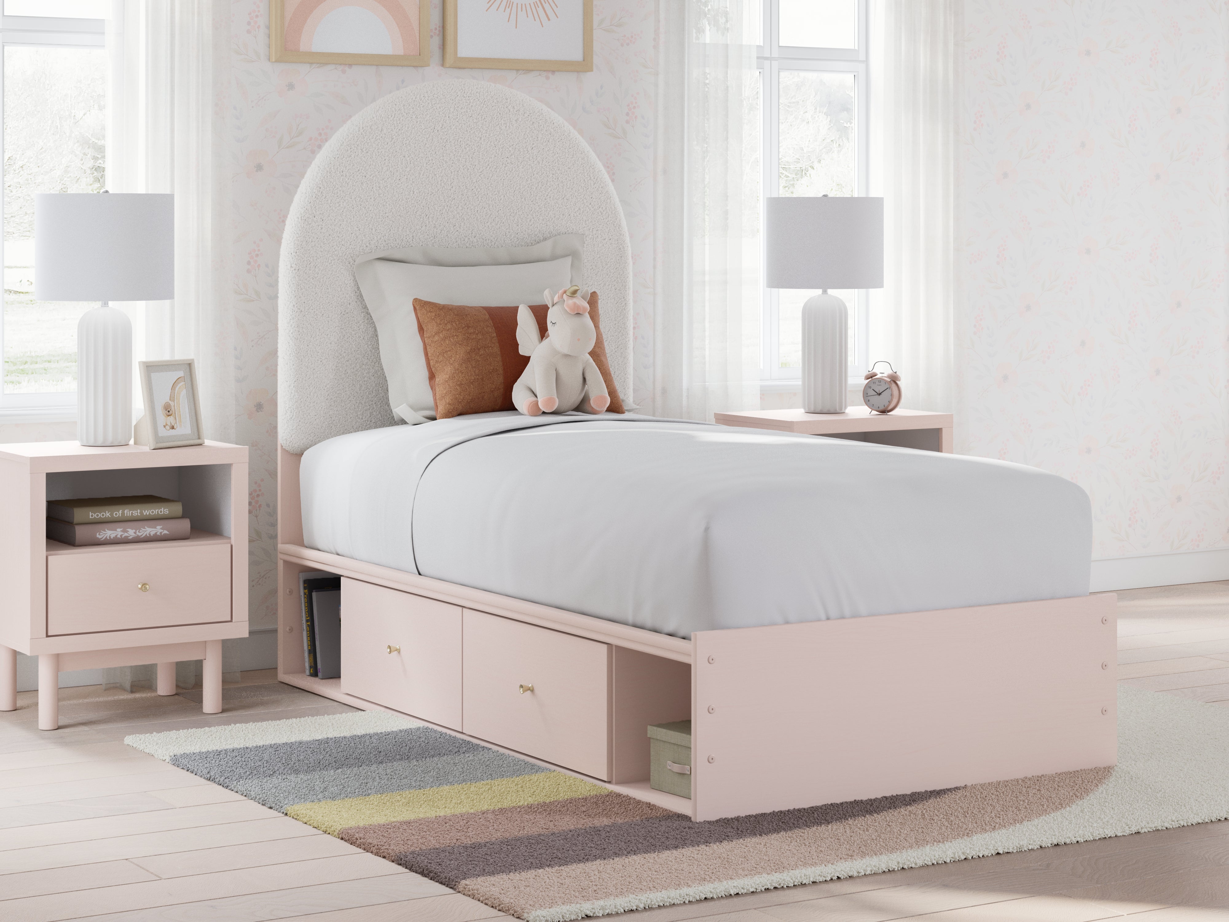 Elite Furniture Outlet - Ashley Furniture - Wistenpine Bedroom - Twin Upholstered Panel Bed with Storage / Blush - B1323B12