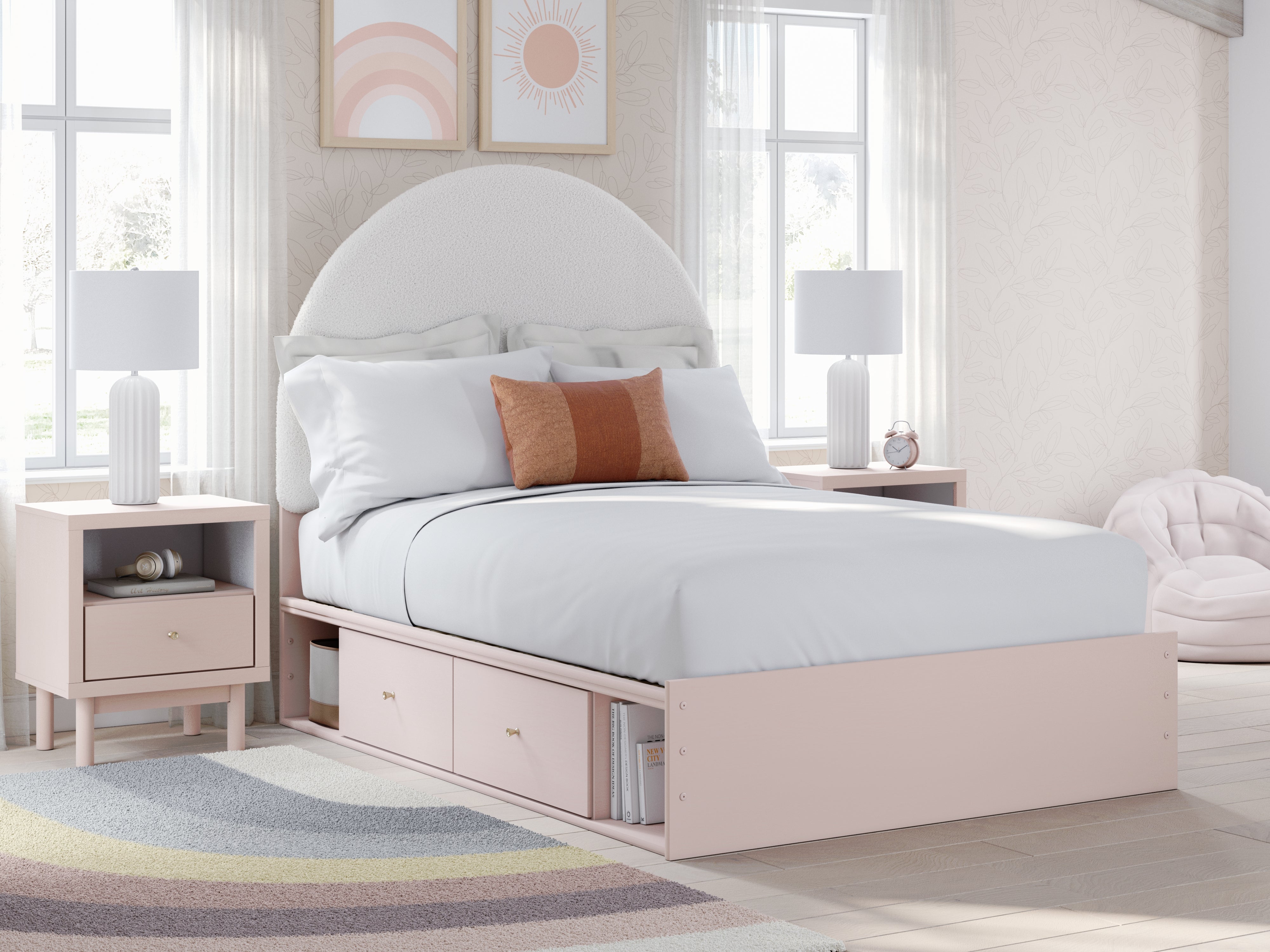 Elite Furniture Outlet - Ashley Furniture - Wistenpine Bedroom - Full Upholstered Panel Bed with Storage / Blush - B1323B13