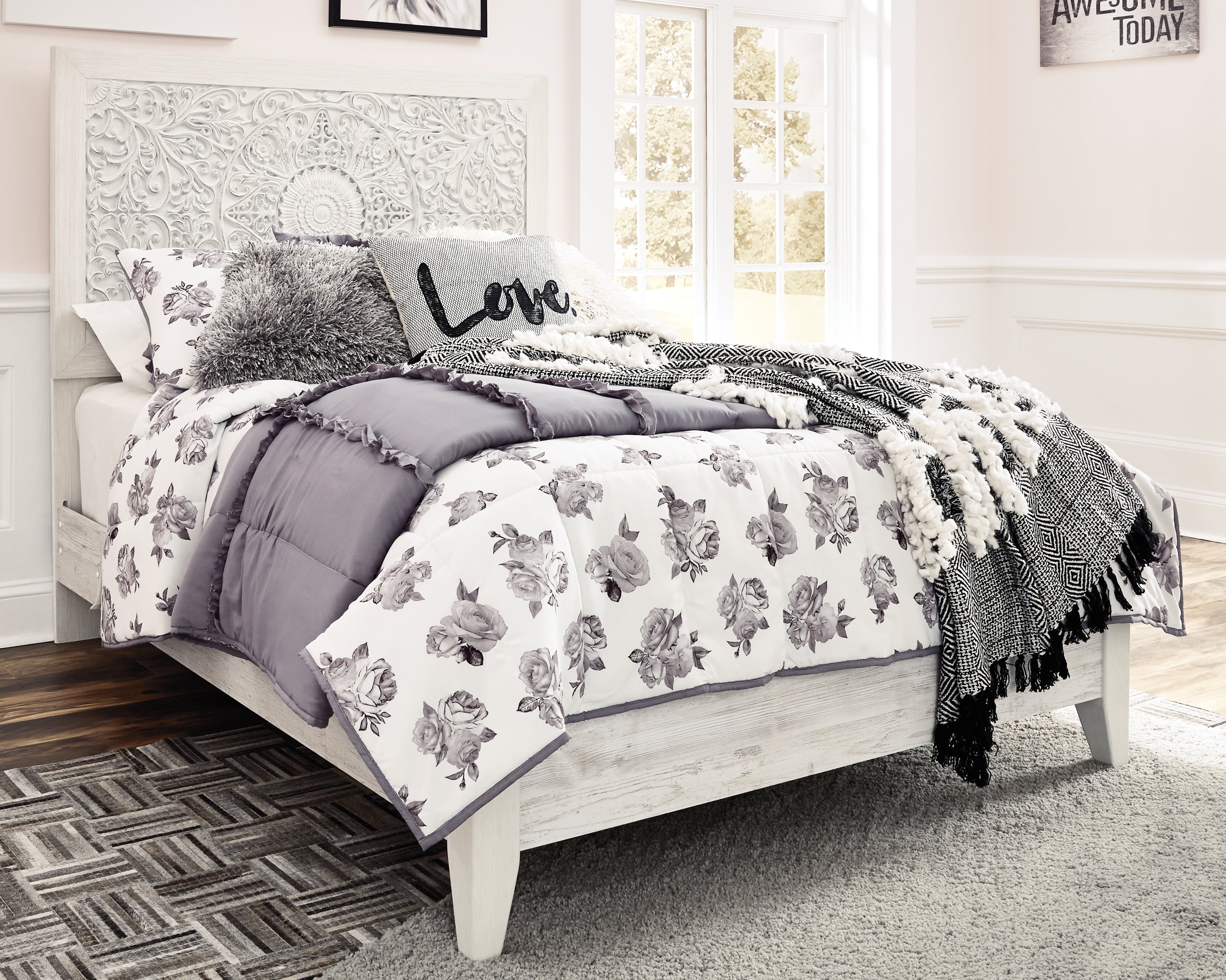 Elite Furniture Outlet - Ashley Furniture - Paxberry Bedroom - Full Panel Bed / Whitewash - B181B2