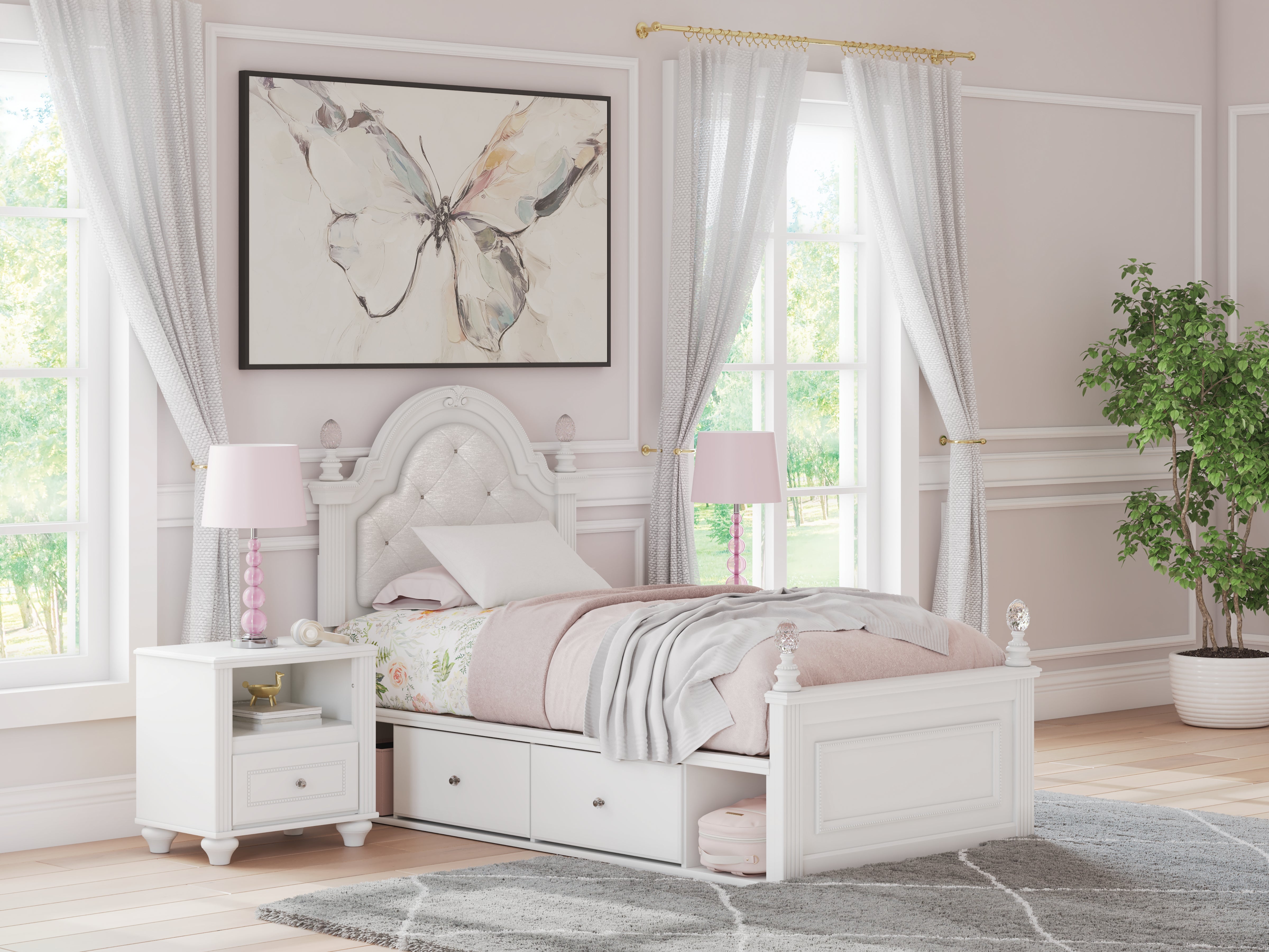 Elite Furniture Outlet - Ashley Furniture - Kozlani Bedroom - Twin Upholstered Panel Storage Bed / White - PCB1819B9
