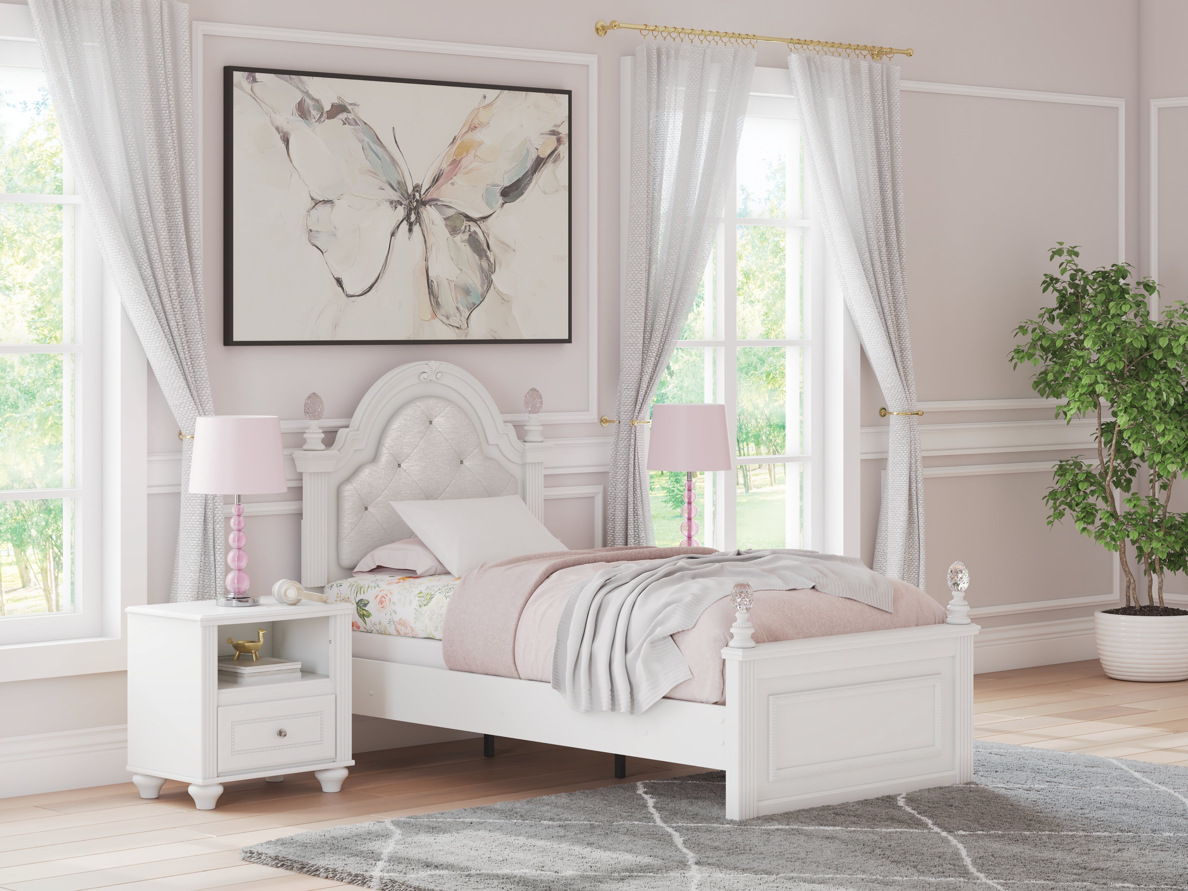 Elite Furniture Outlet - Ashley Furniture - Kozlani Bedroom - Twin Upholstered Panel Bed / White - PCB1819B5