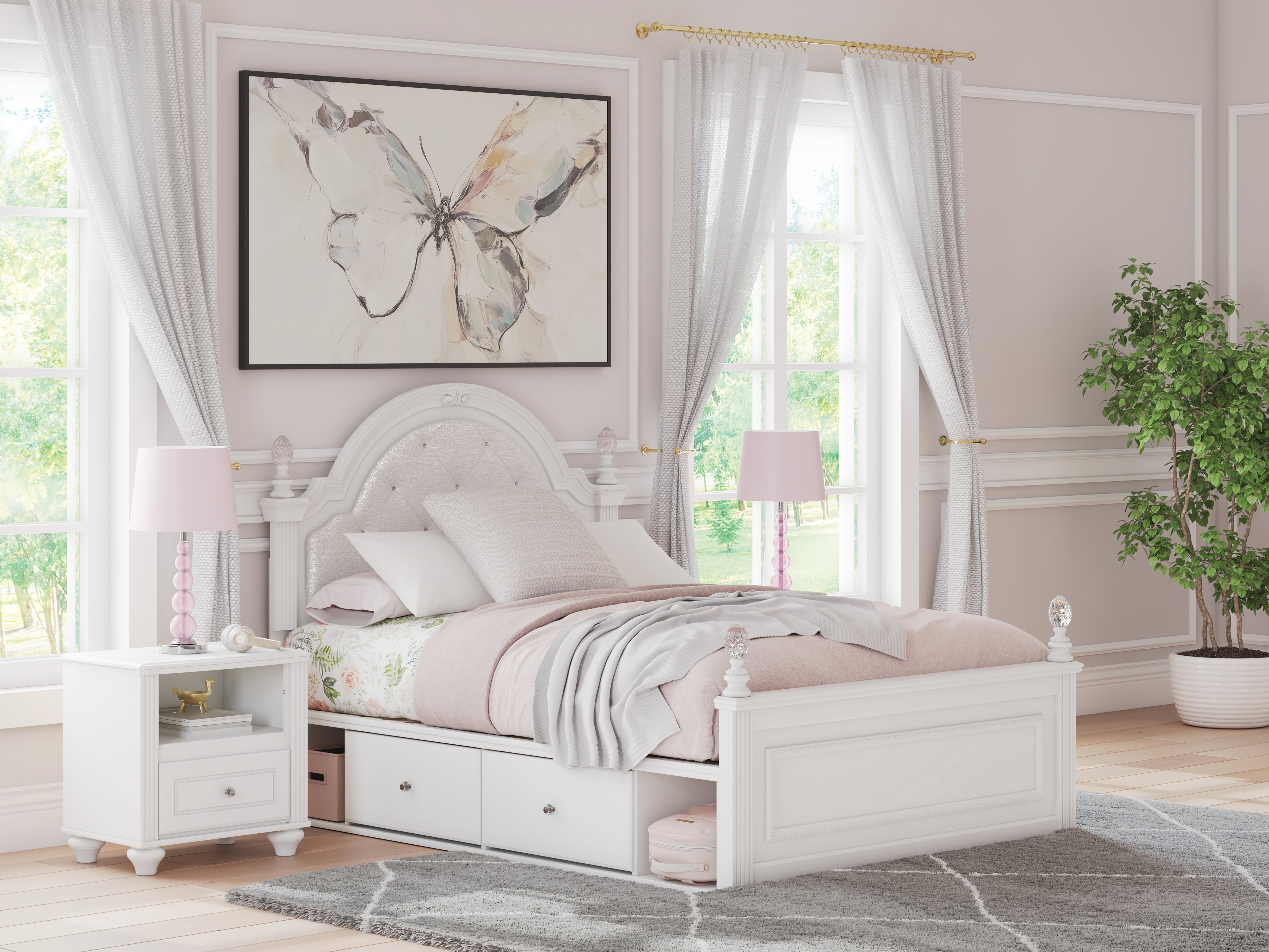 Elite Furniture Outlet - Ashley Furniture - Kozlani Bedroom - Full Upholstered Panel Storage Bed / White - PCB1819B10