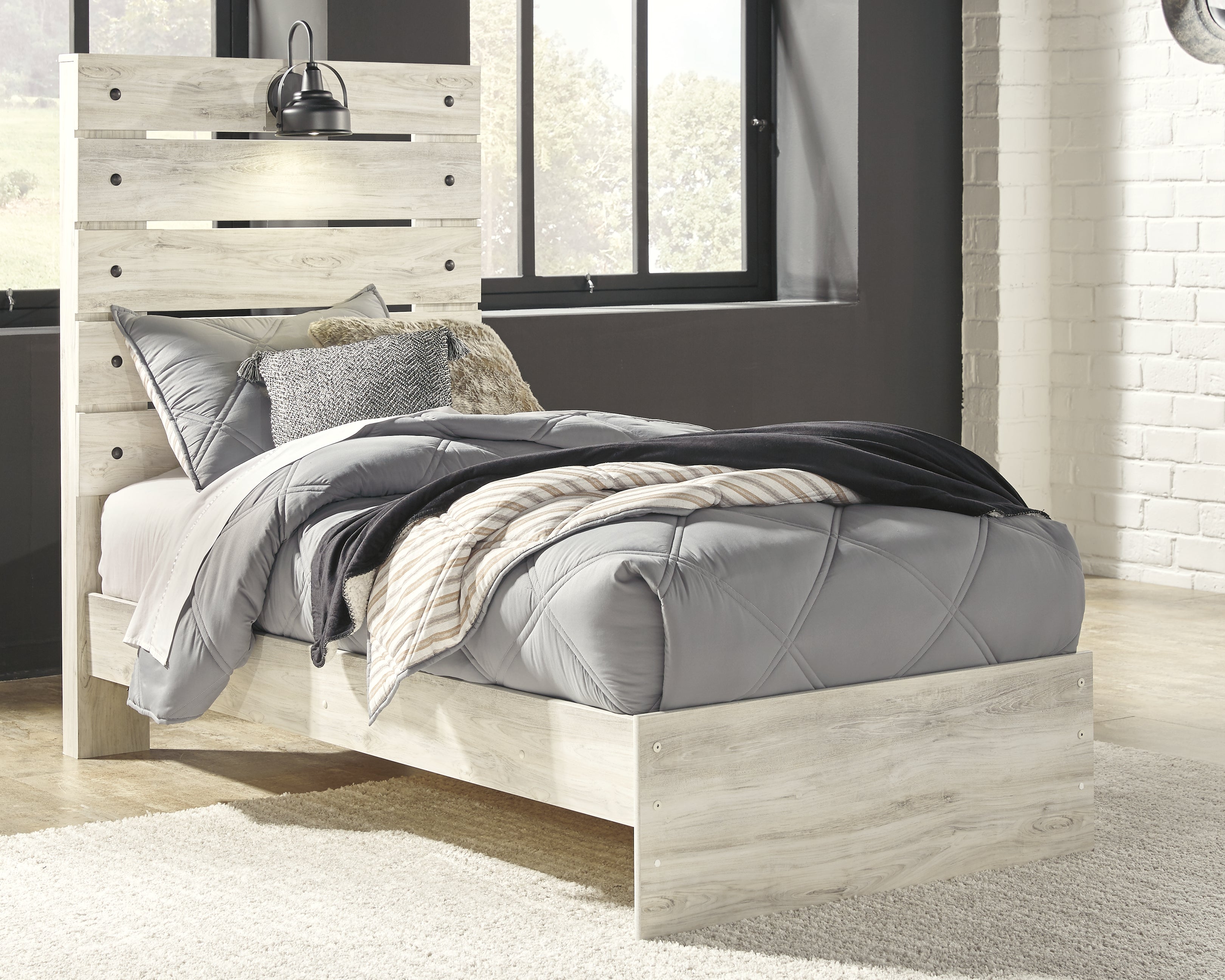 Elite Furniture Outlet - Ashley Furniture - Cambeck Bedroom - Twin Panel Bed / Whitewash - B192B2