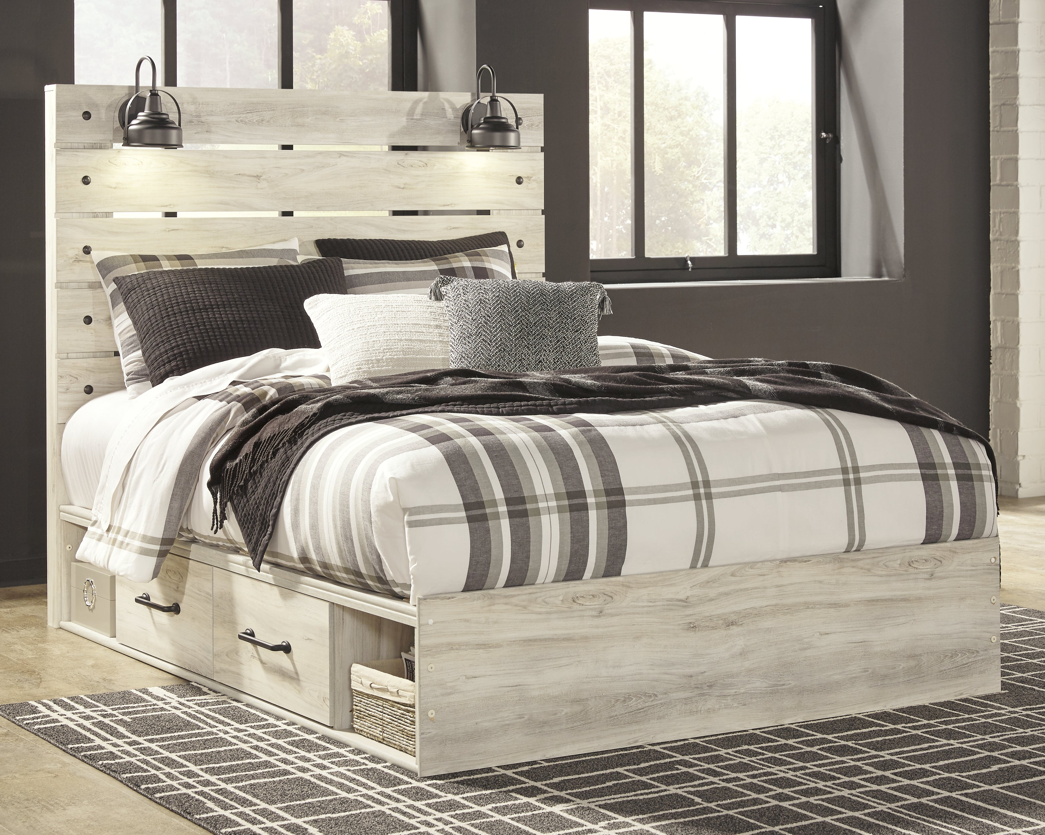 Elite Furniture Outlet - Ashley Furniture - Cambeck Bedroom - Queen Panel Bed with 2 Storage Drawers / Whitewash - B192B17