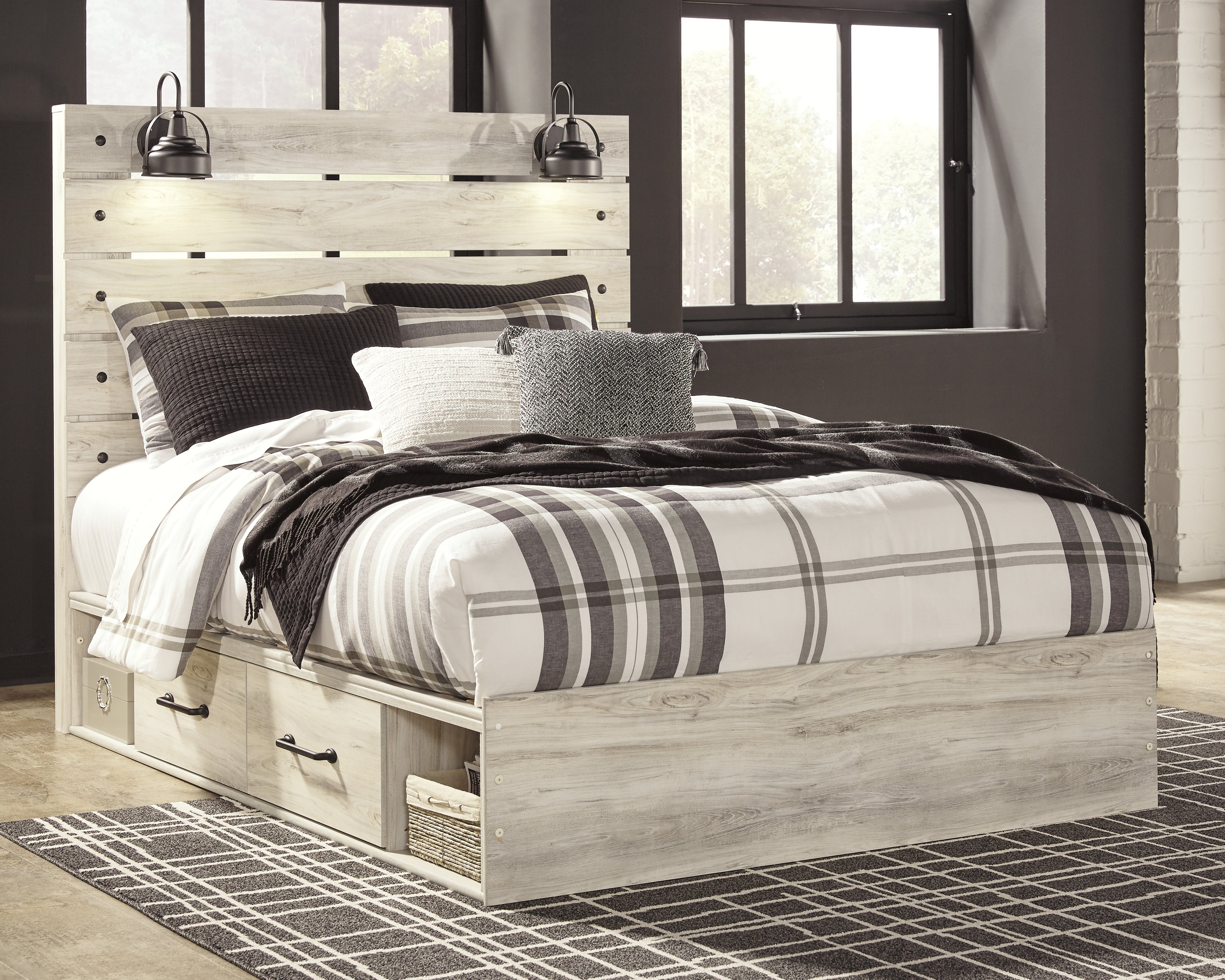 Elite Furniture Outlet - Ashley Furniture - Cambeck Bedroom - Queen Panel Bed with 4 Storage Drawers / Whitewash - B192B24