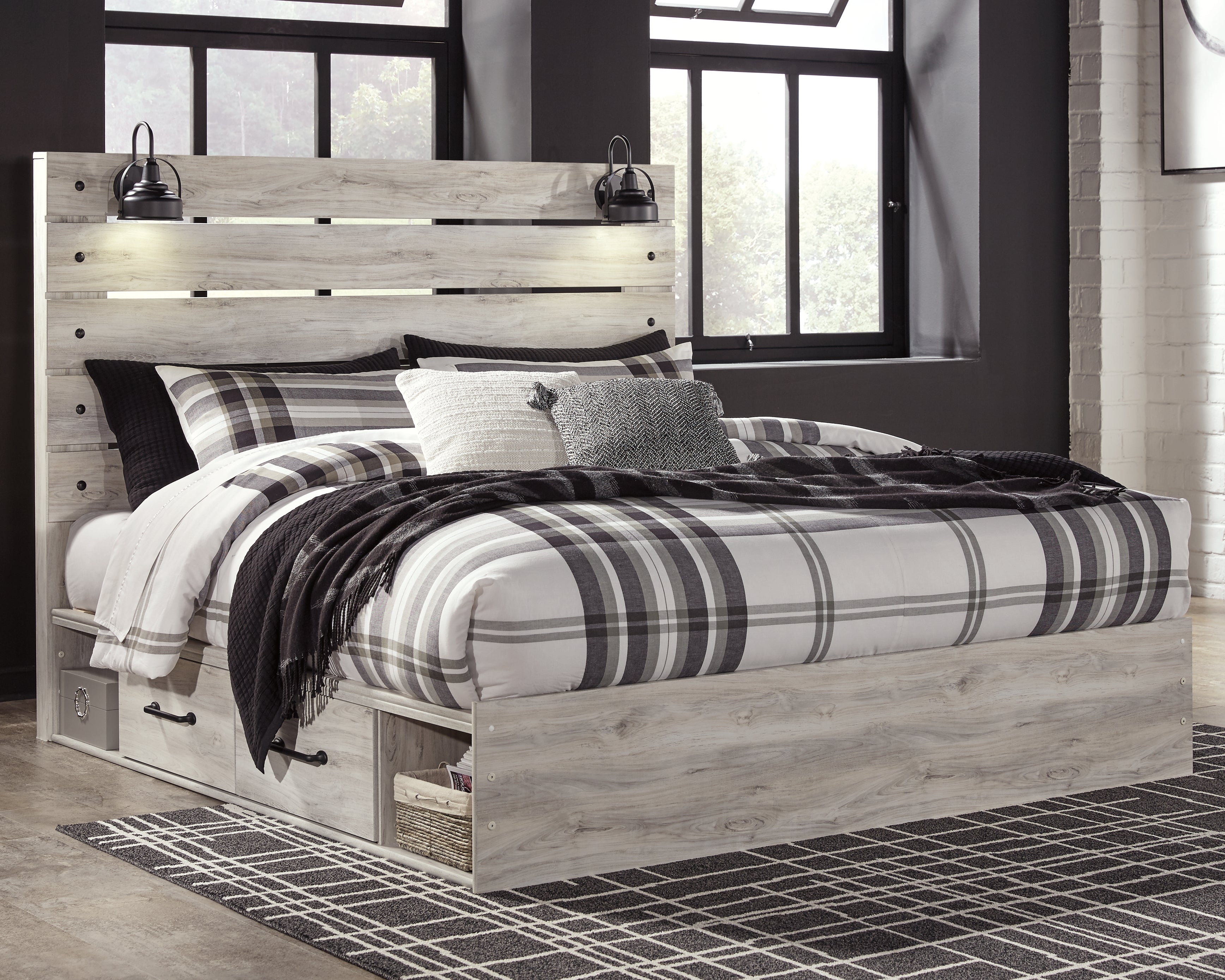 Elite Furniture Outlet - Ashley Furniture - Cambeck Bedroom - King Panel Bed with 4 Storage Drawers / Whitewash - B192B27