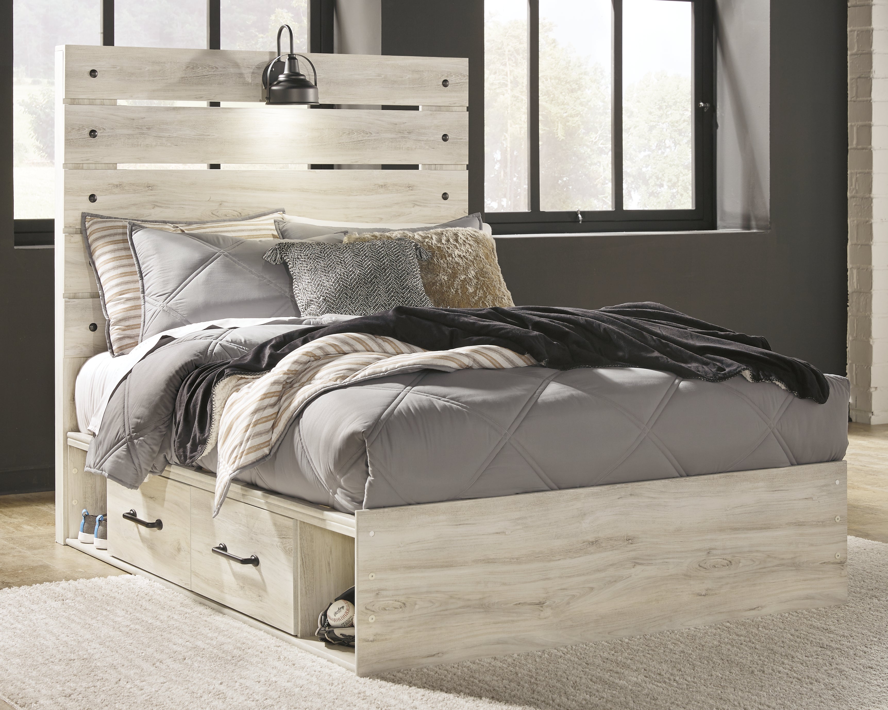 Elite Furniture Outlet - Ashley Furniture - Cambeck Bedroom - Full Panel Bed with 4 Storage Drawers / Whitewash - B192B34