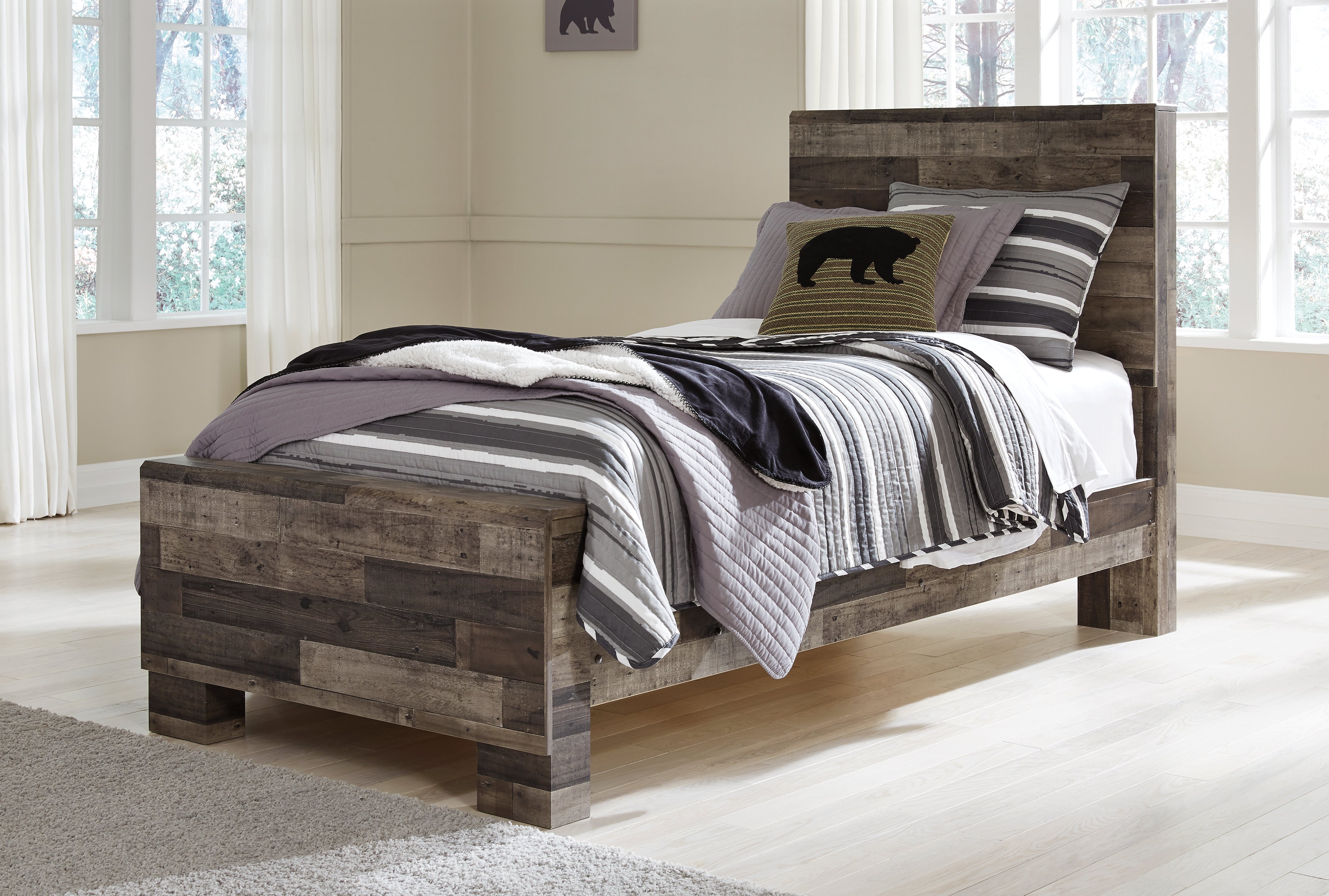 Elite Furniture Outlet - Ashley Furniture - Derekson Bedroom - Twin Panel Bed / Multi Gray - B200B2