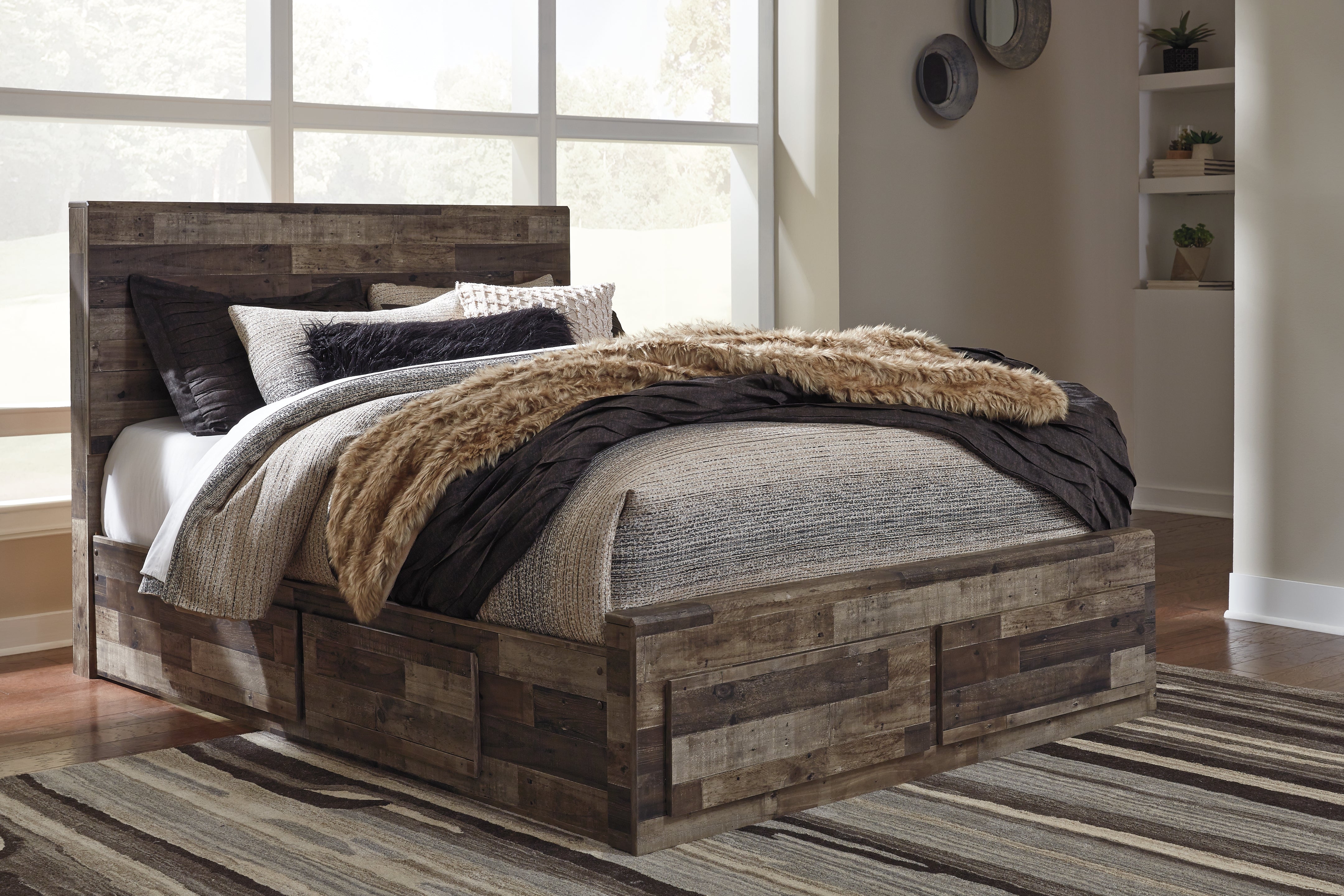 Elite Furniture Outlet - Ashley Furniture - Derekson Bedroom - Queen Panel Bed with 6 Storage Drawers / Multi Gray - B200B8