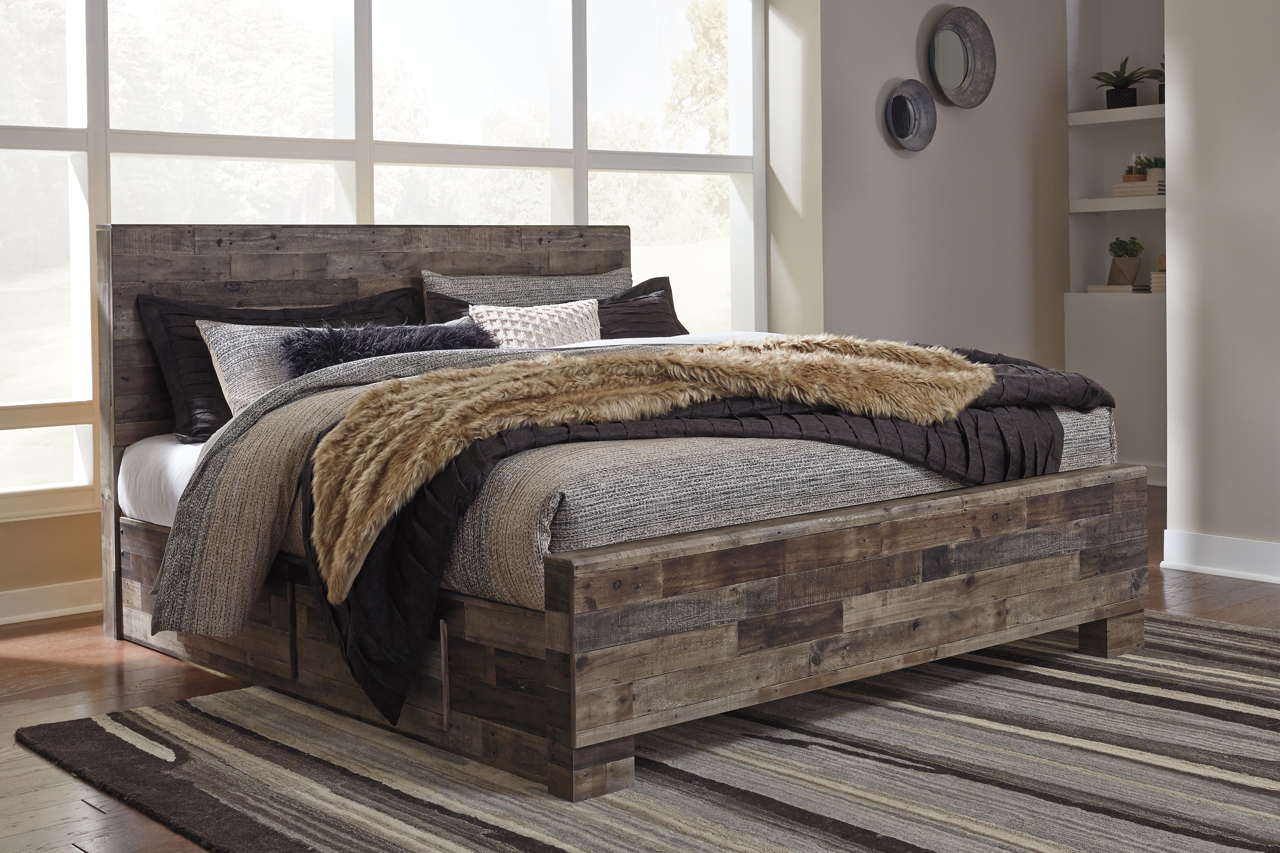 Elite Furniture Outlet - Ashley Furniture - Derekson Bedroom - King Panel Bed with 2 Side Storage / Multi Gray - B200B44
