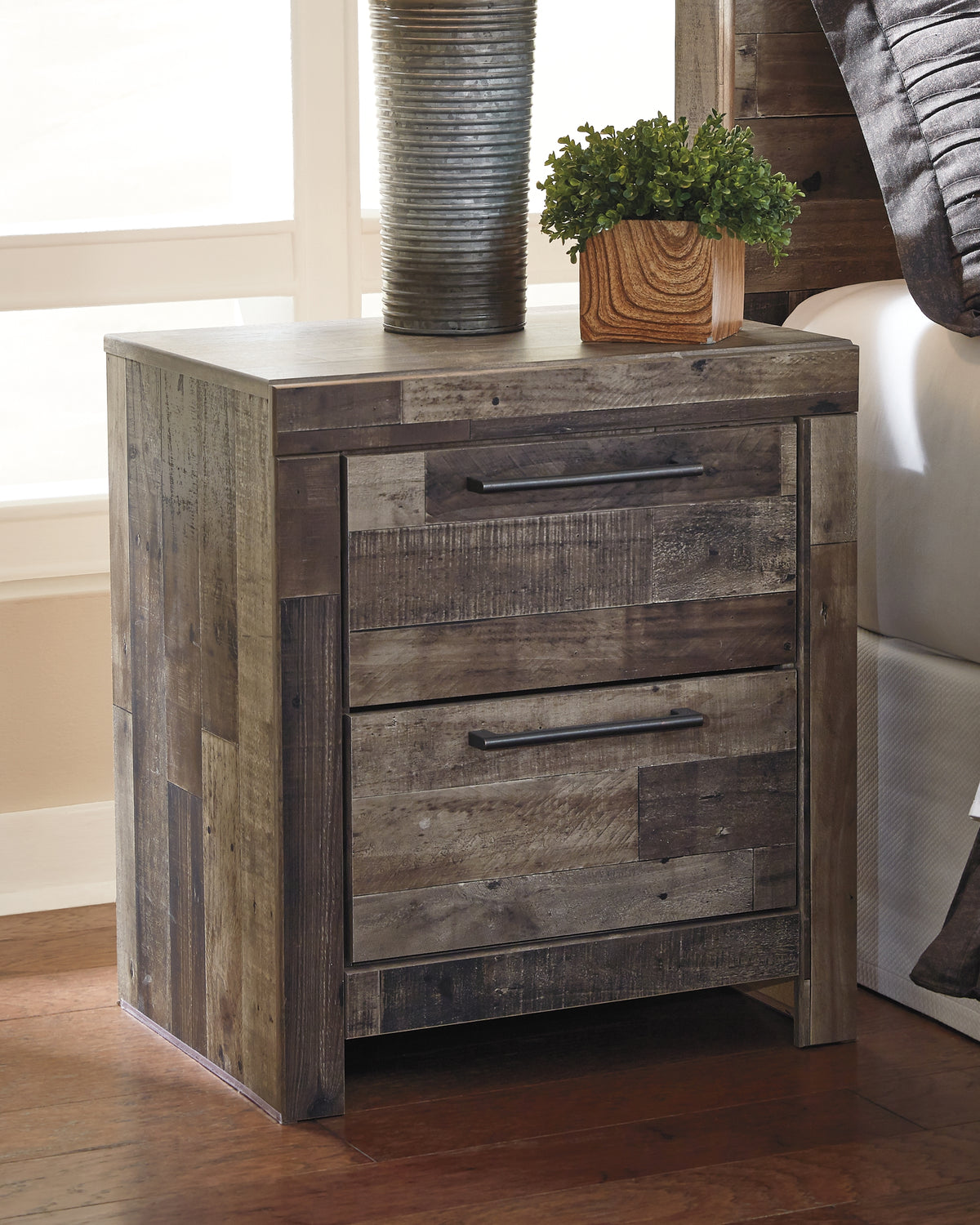 Elite Furniture Outlet - Ashley Furniture - Derekson Bedroom - King Panel Bed with 2 Side Storage / Multi Gray - B200B44