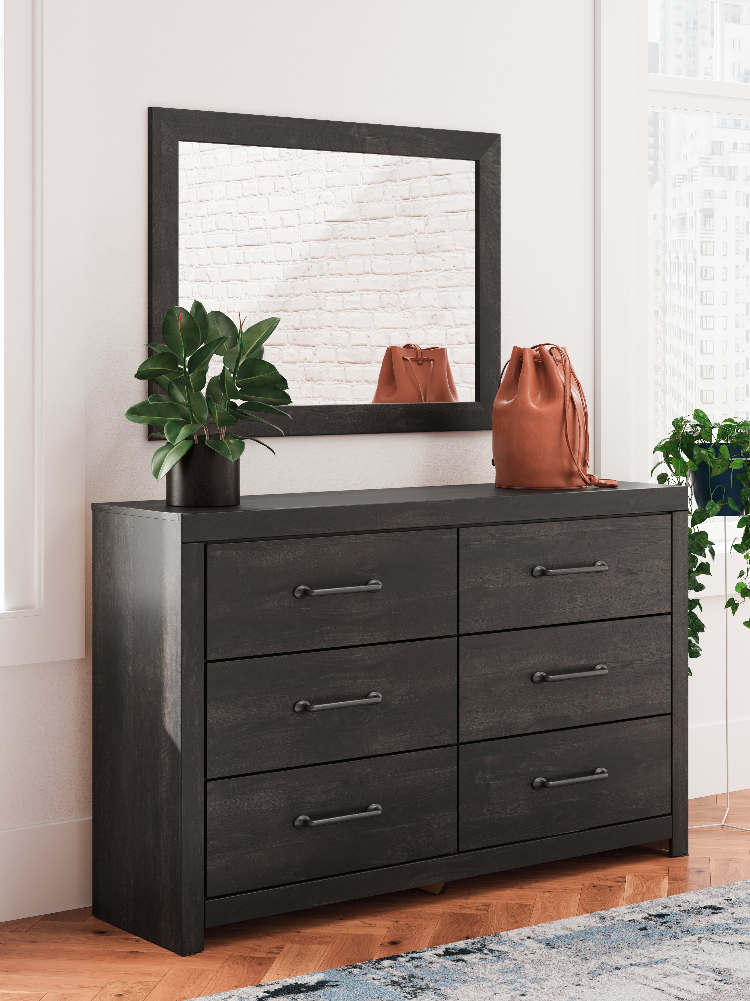 Elite Furniture Outlet - Ashley Furniture - Hollivern Bedroom - Dresser and Mirror / Dark Gray - PCB2108B1