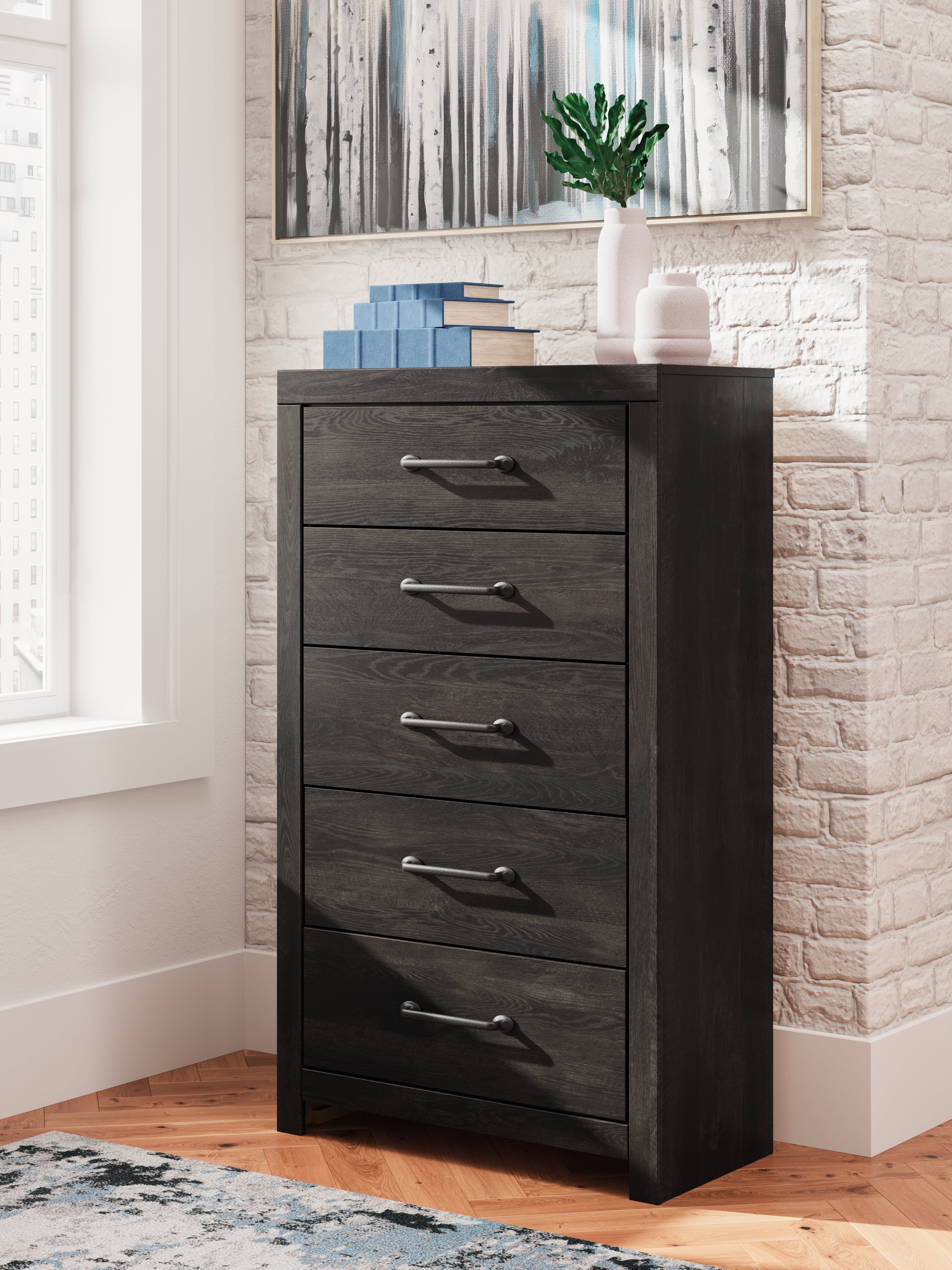Elite Furniture Outlet - Ashley Furniture - Hollivern Bedroom - Five Drawer Chest / Dark Gray - PCB2108-46